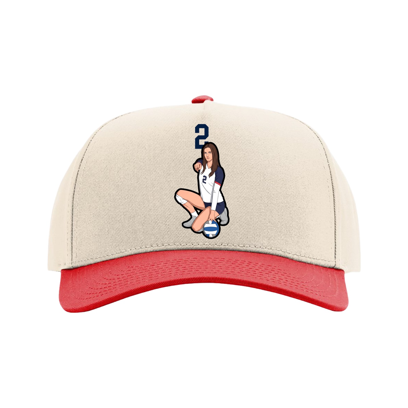 Full Fabric Five-Panel Champ Cap — Number Top in Cream/Red
