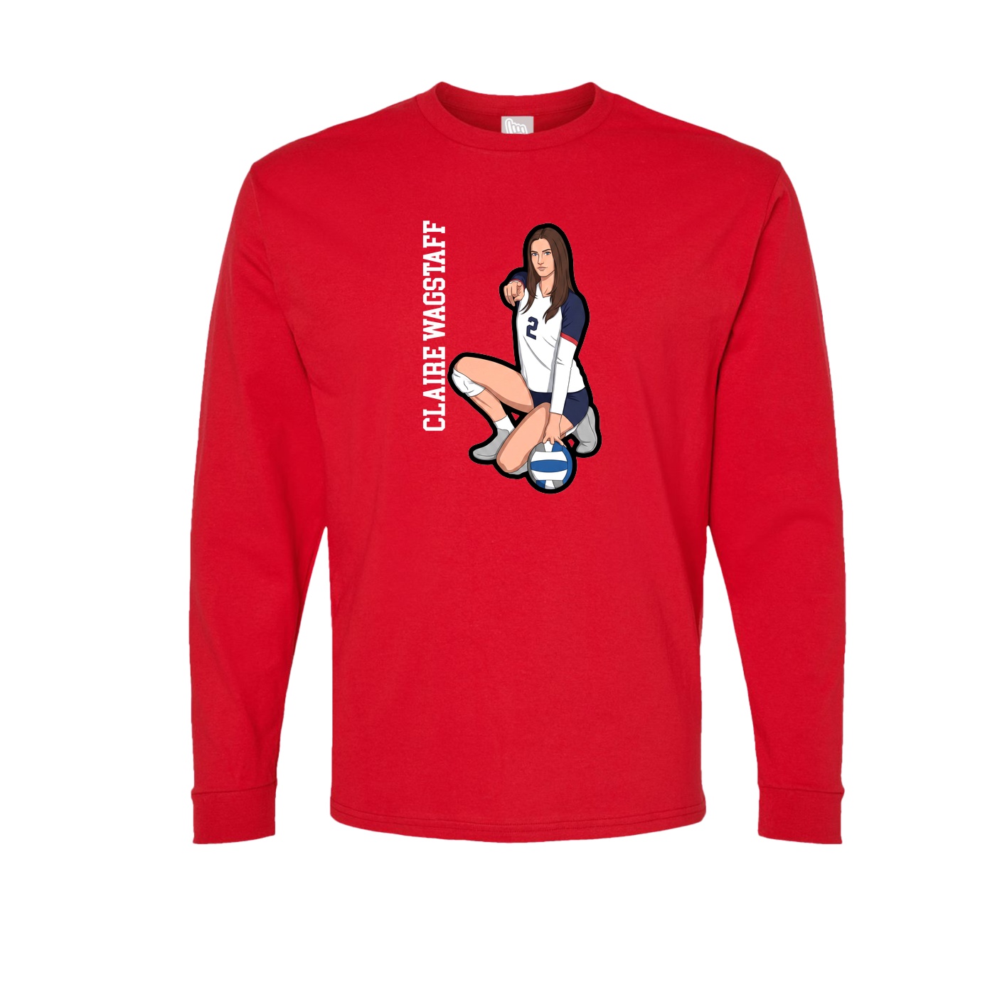 Long Sleeve Tee — Name Vertical in Red