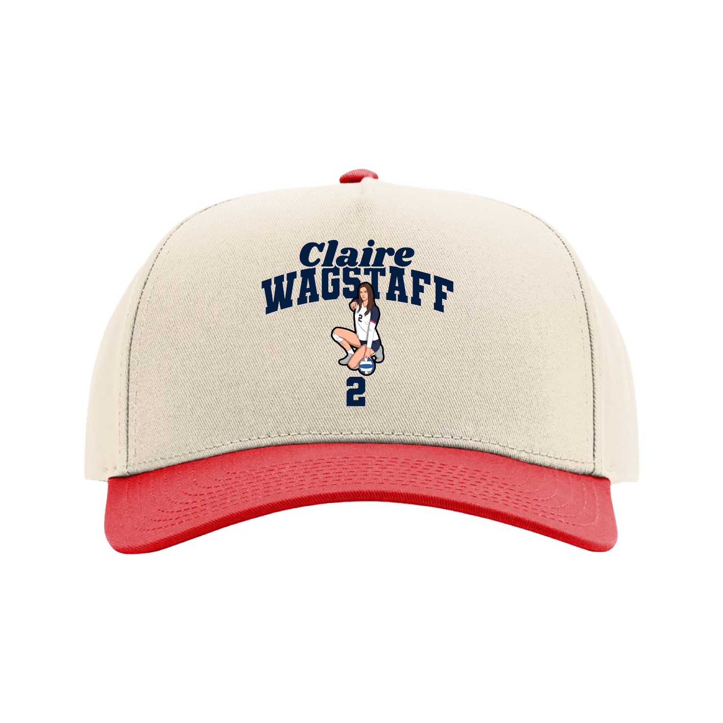 Full Fabric Five-Panel Champ Cap — Signature Arch in Cream/Red