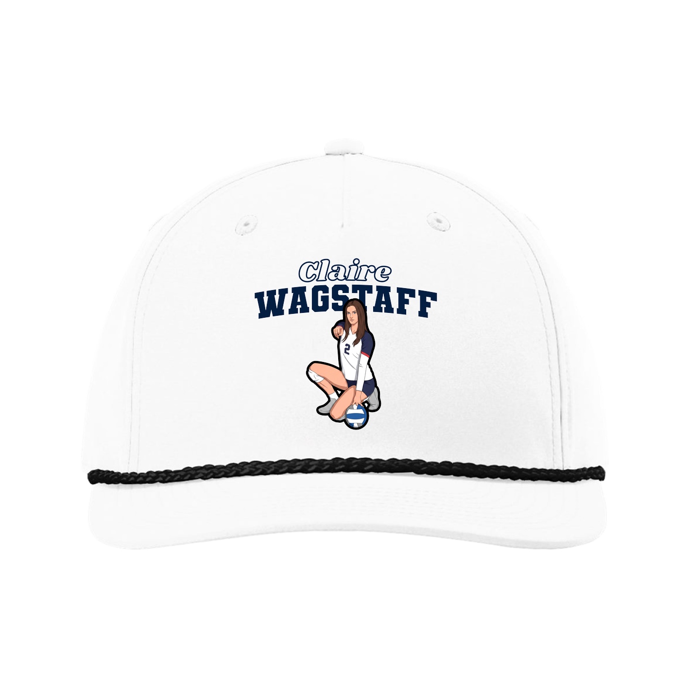 Five-Panel Classic Rope Cap — Name Arch in White