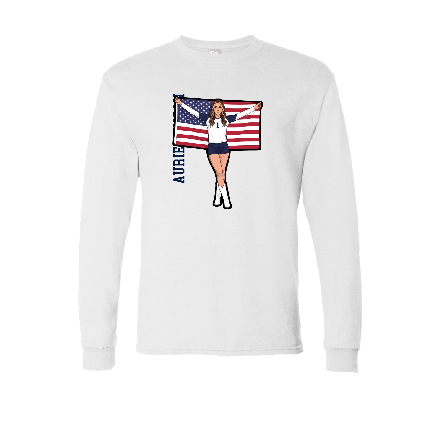 Long Sleeve Tee — Name Vertical in White
