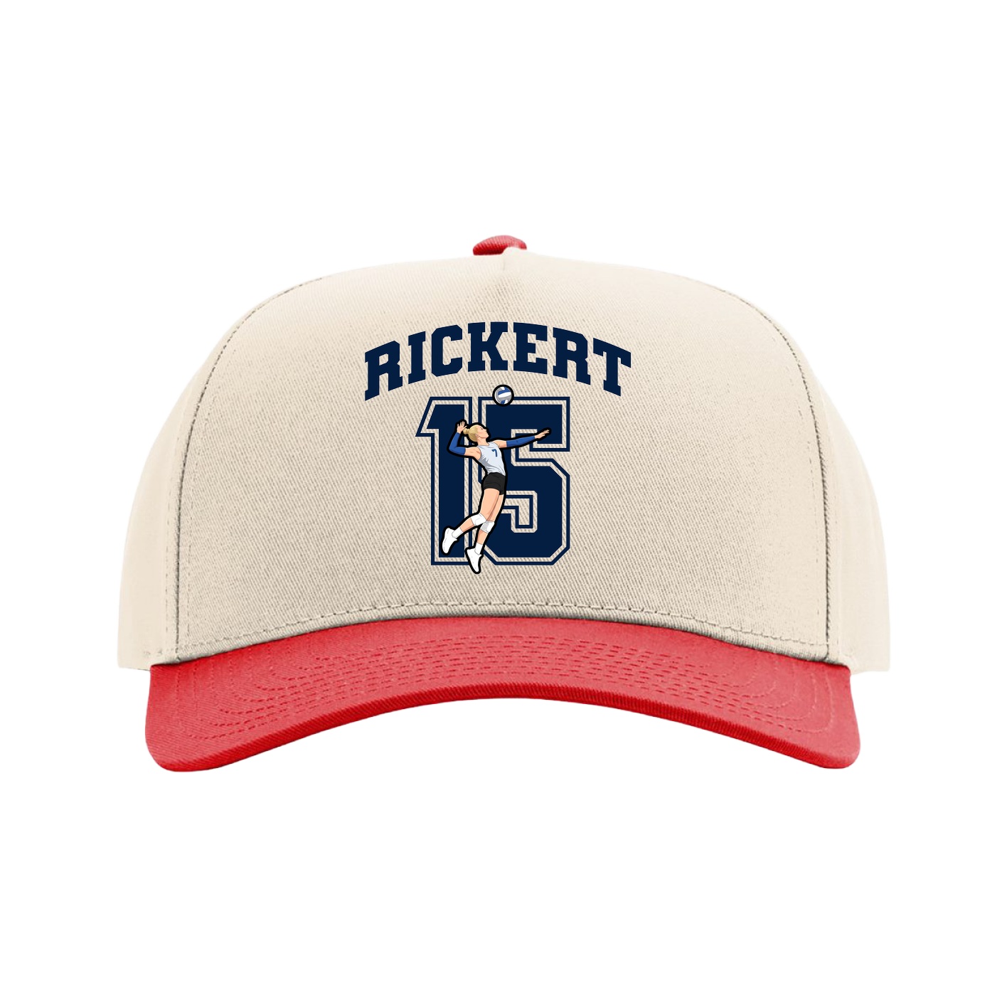 Full Fabric Five-Panel Champ Cap — Number in Cream/Red