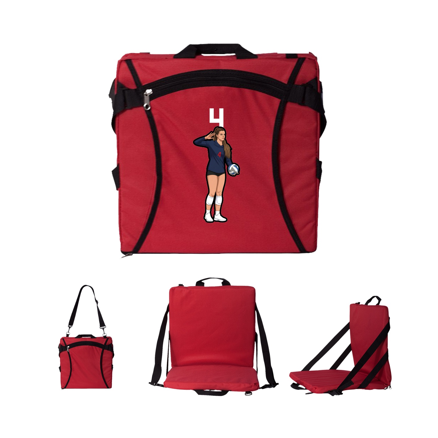 Folding Stadium Seat — Number Top in Red