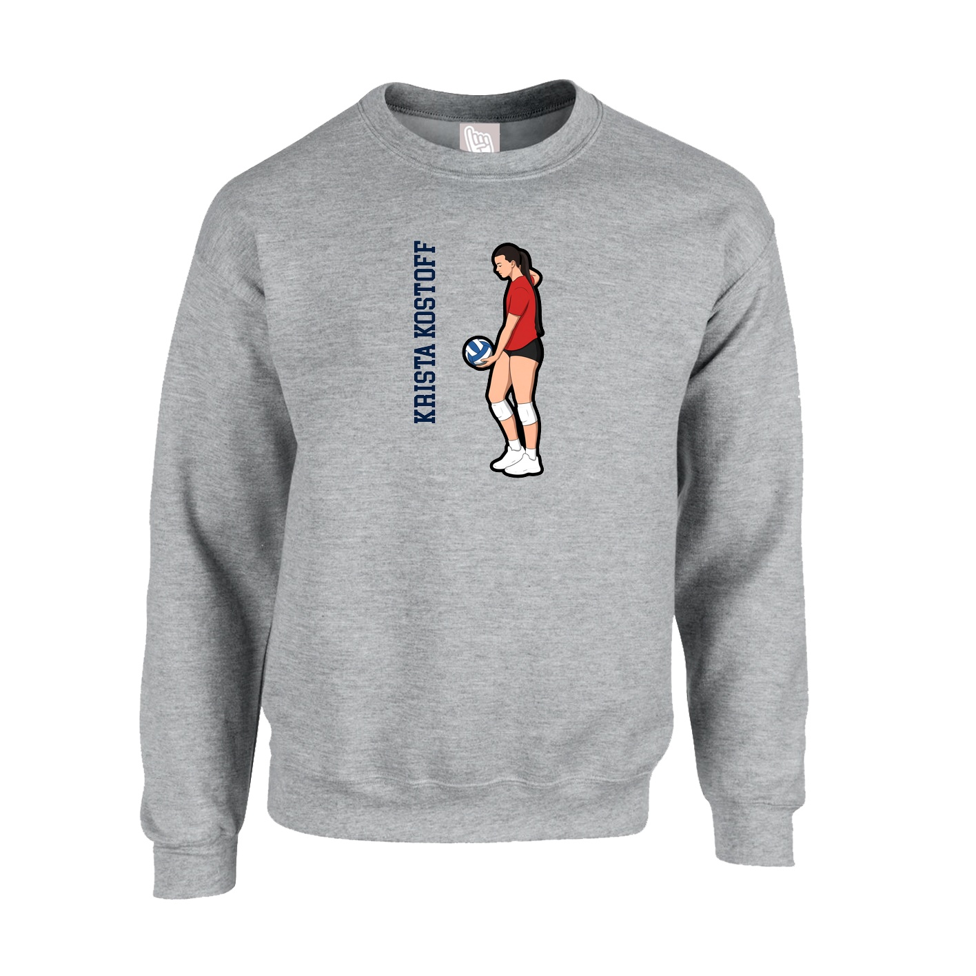 Fleece Crew — Name Vertical in Grey