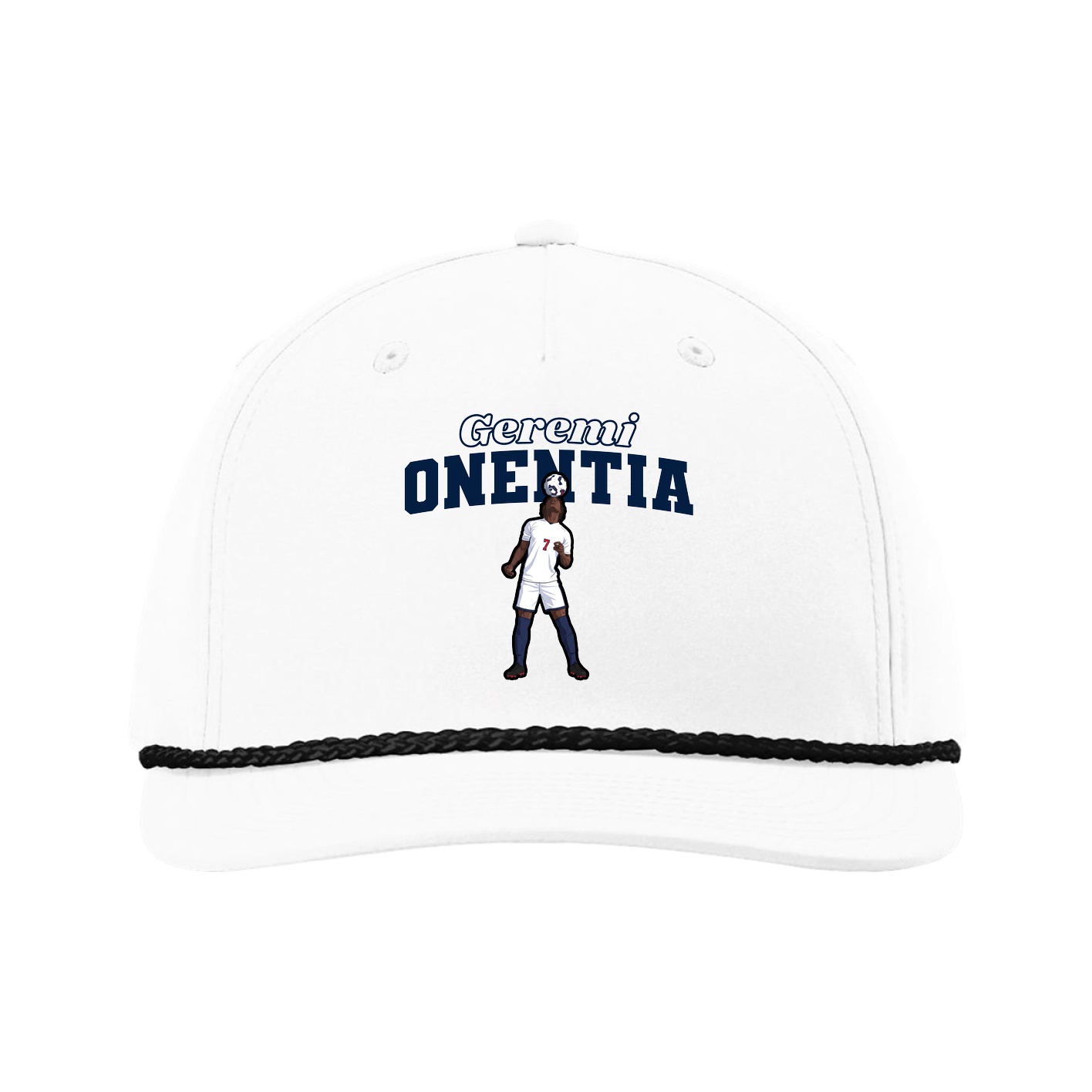 Five-Panel Classic Rope Cap — Name Arch in White