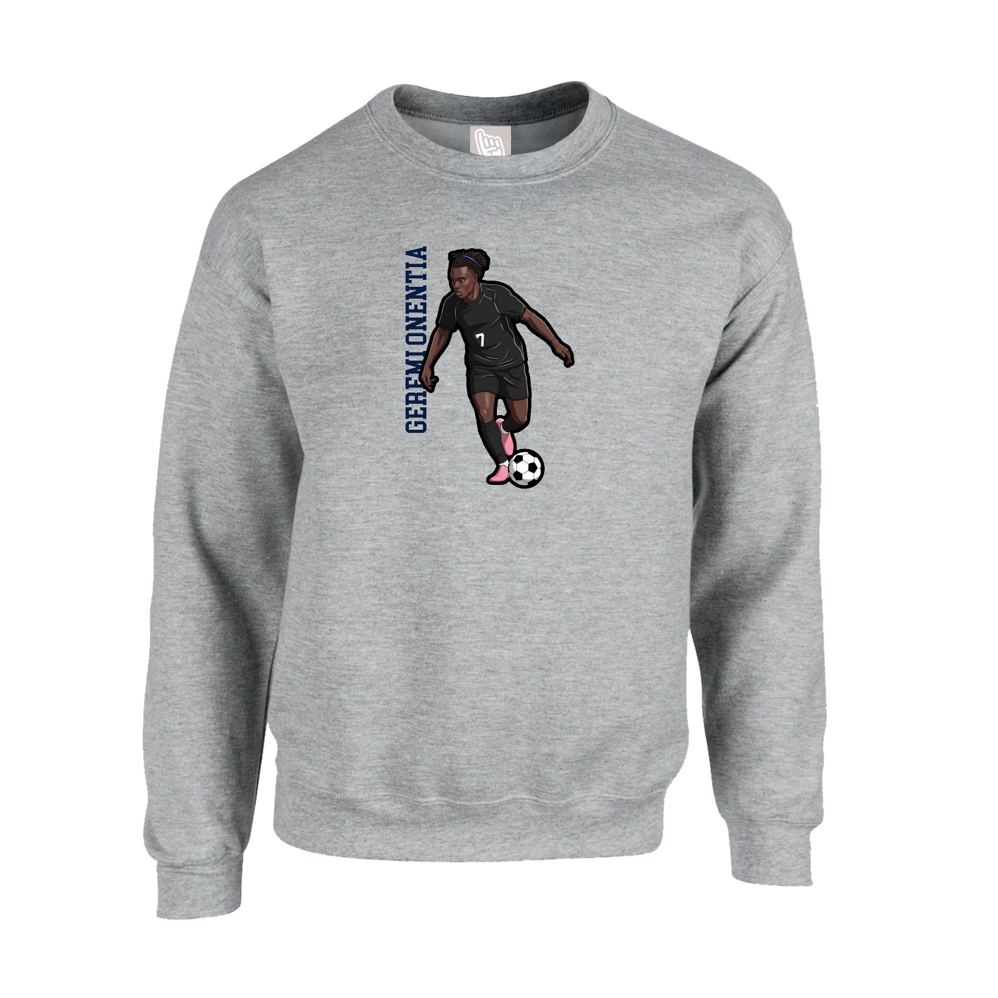 Fleece Crew — Name Vertical in Grey