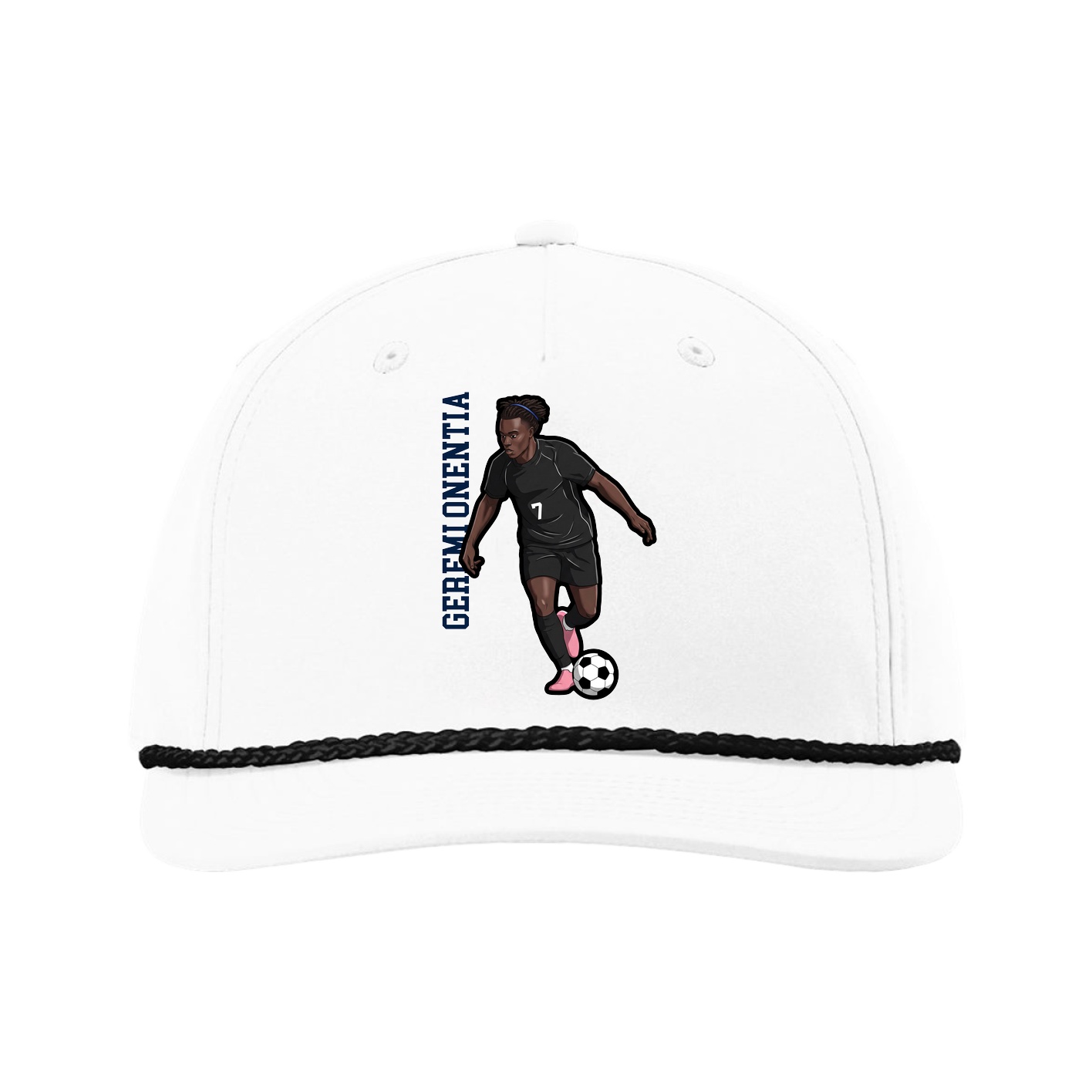 Five-Panel Classic Rope Cap — Name Vertical in White