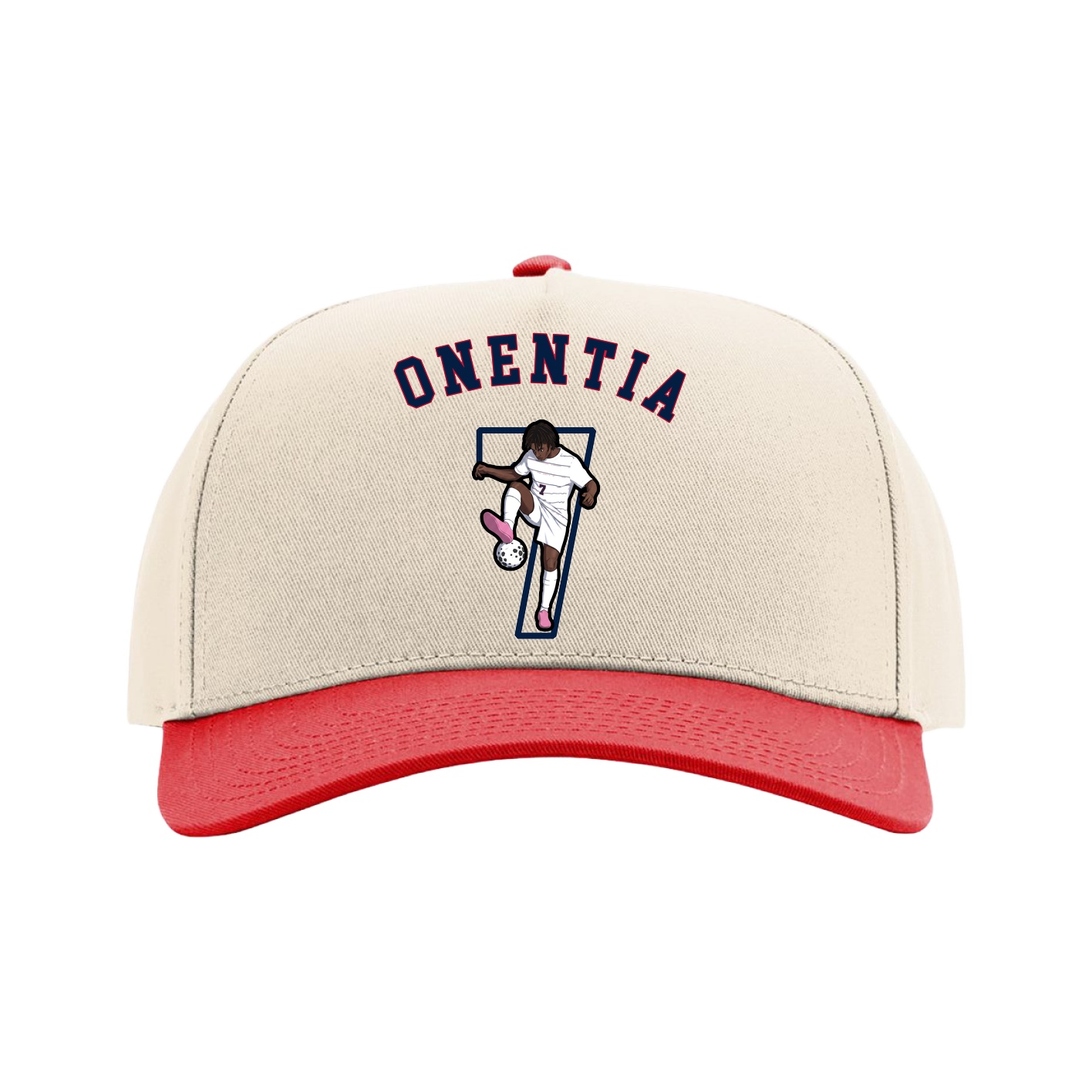 Full Fabric Five-Panel Champ Cap — Shirsey Arch in Cream/Red