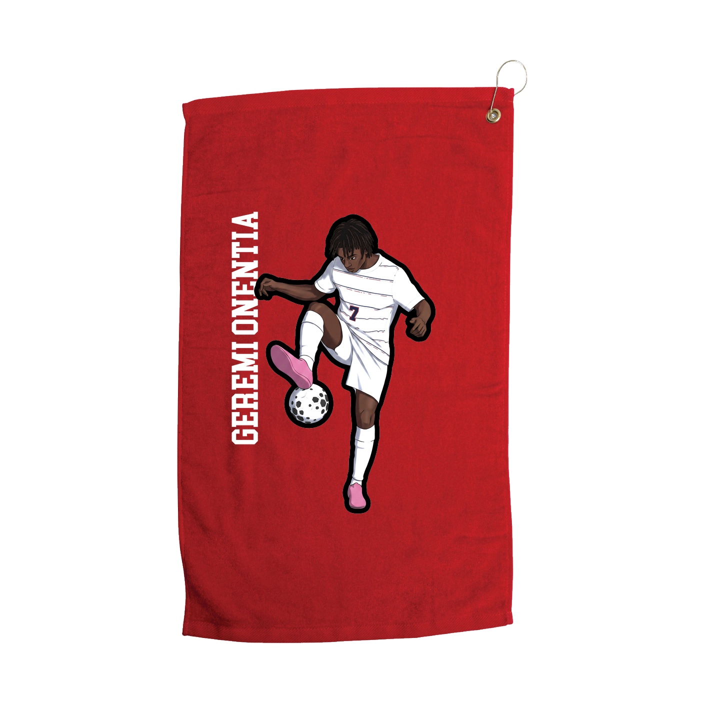 Golf Towel — Name Vertical in Red