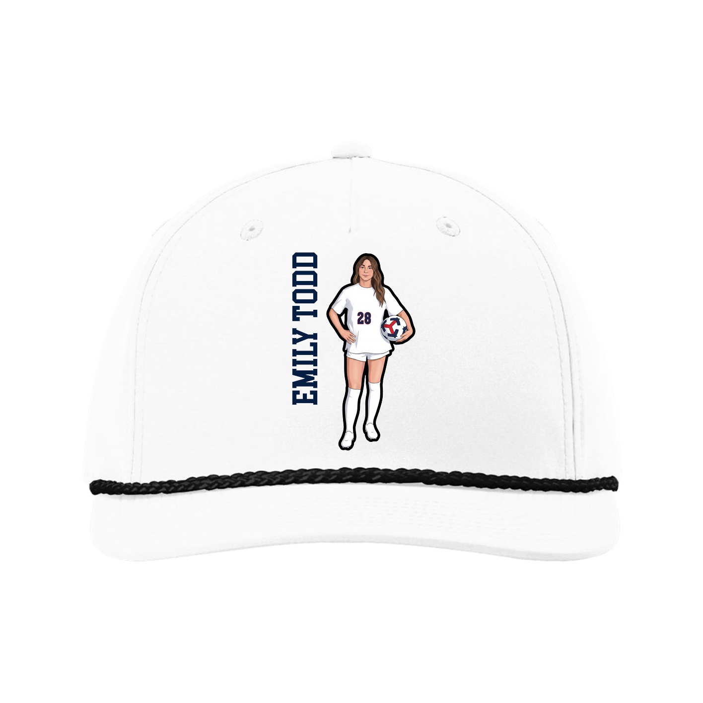 Five-Panel Classic Rope Cap — Name Vertical in White