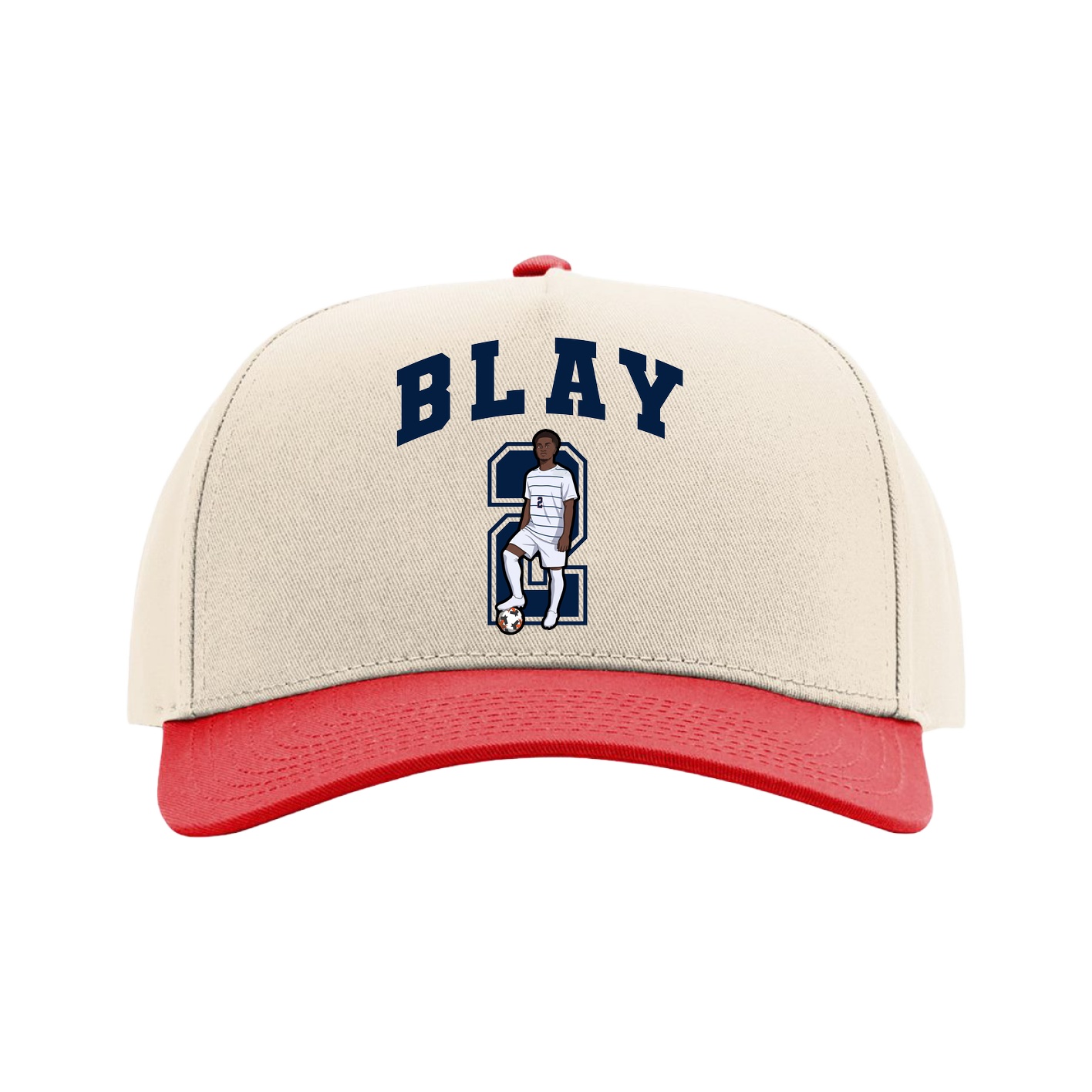 Full Fabric Five-Panel Champ Cap — Number in Cream/Red