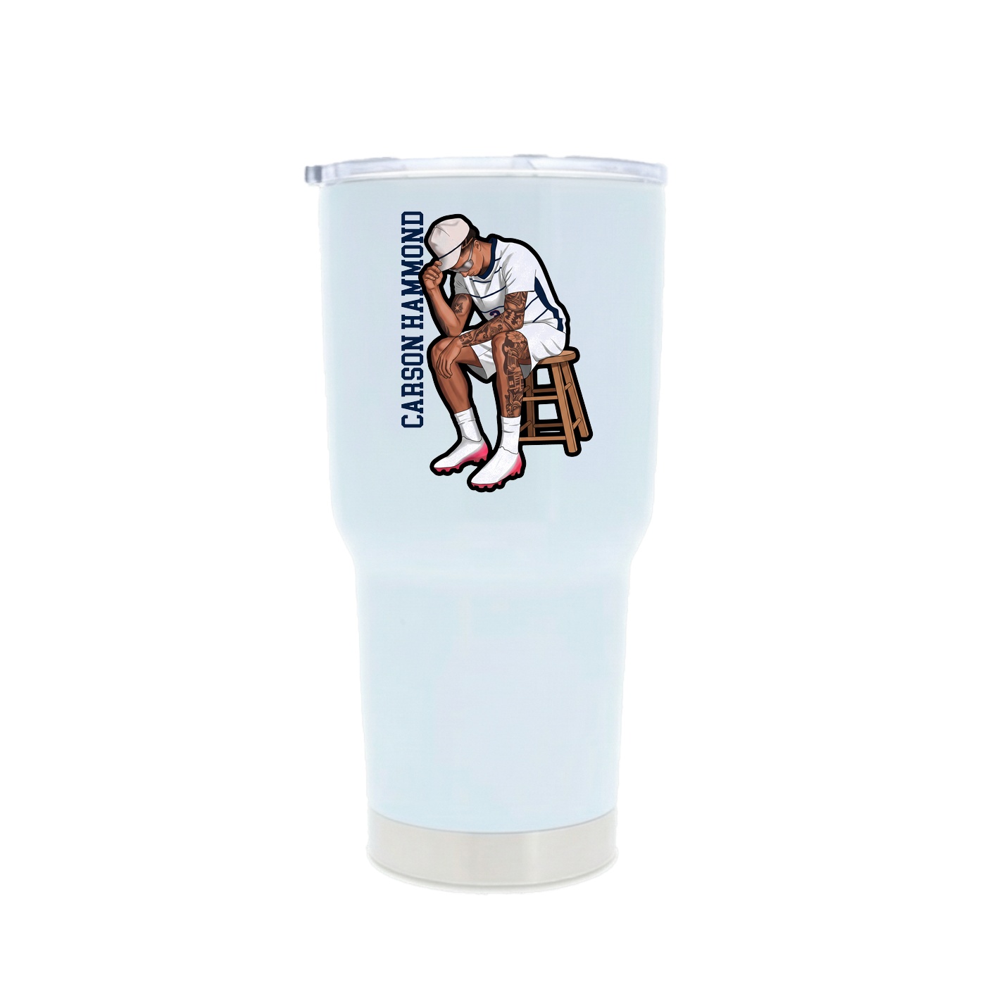 30oz Stainless Steel Tumbler — Name Vertical in White