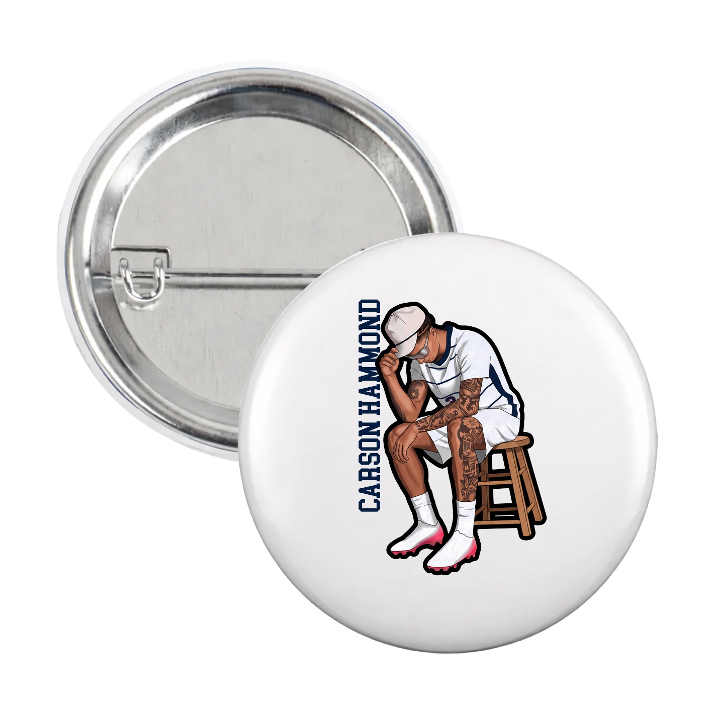 Game Day Button — Name Vertical in White