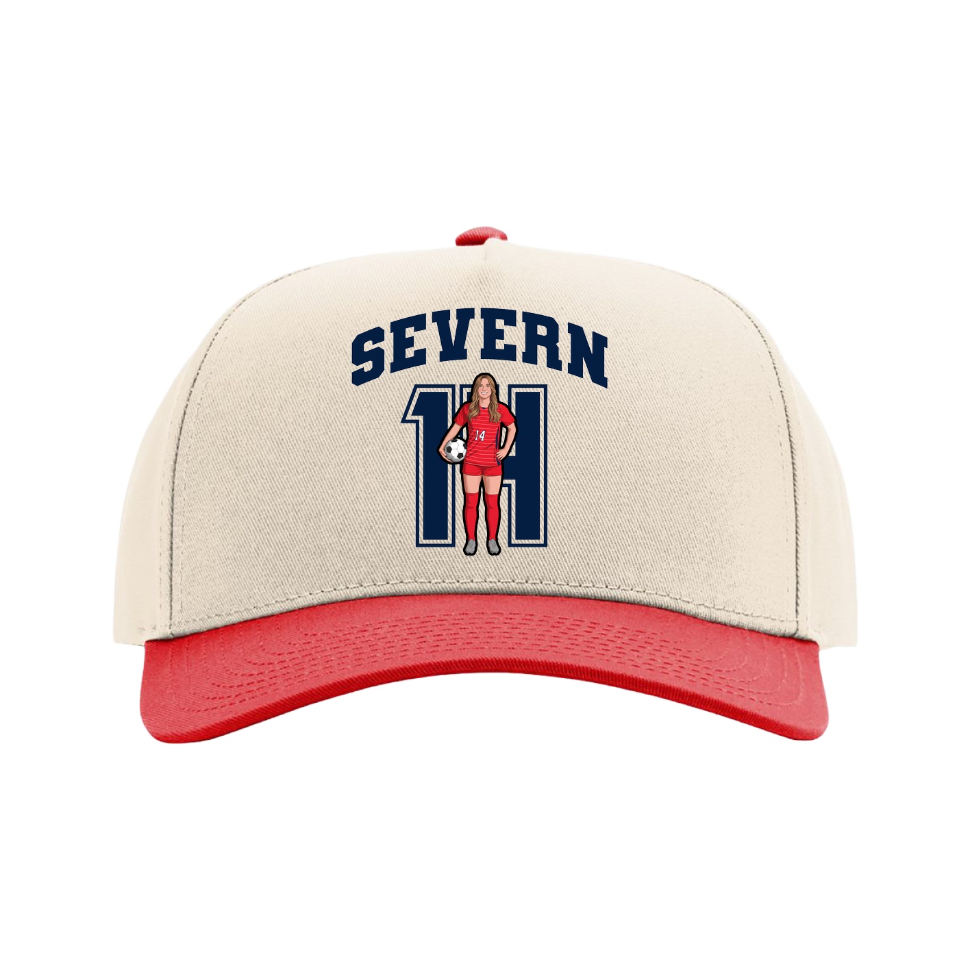 Full Fabric Five-Panel Champ Cap — Number in Cream/Red