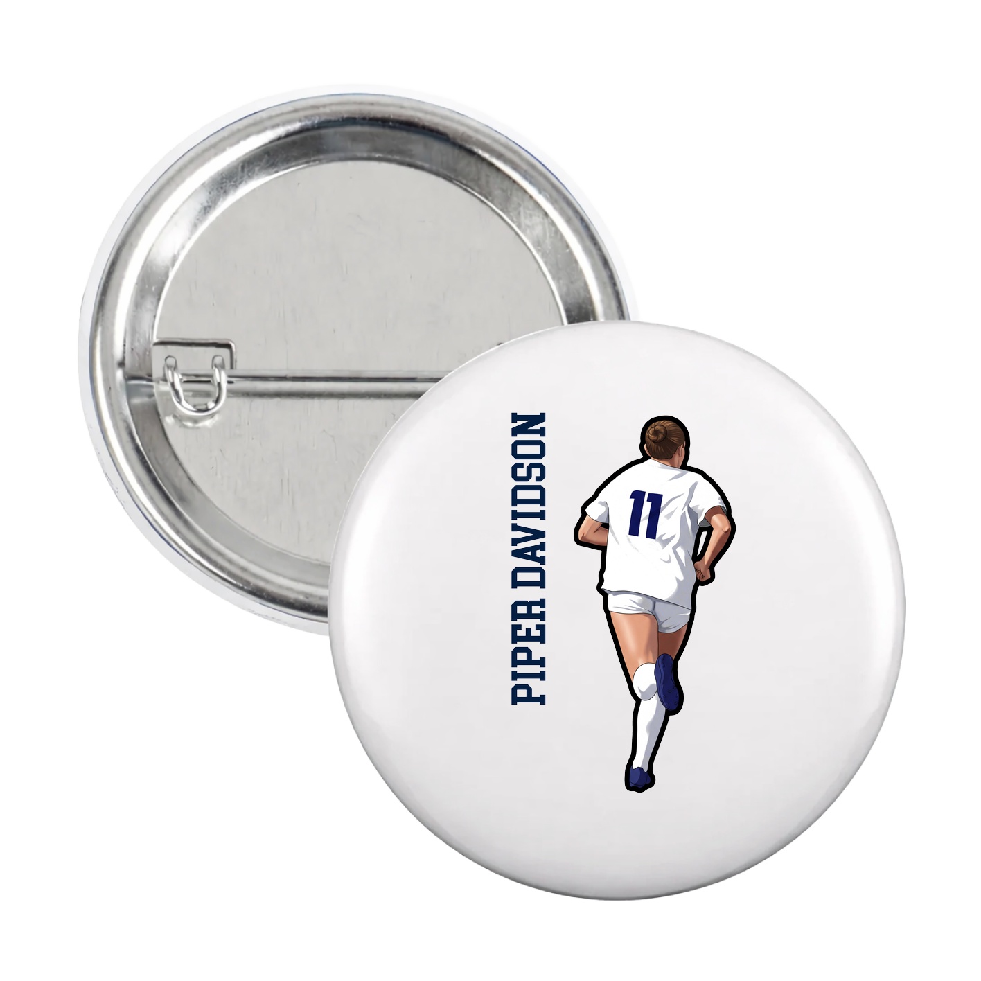 Game Day Button — Name Vertical in White