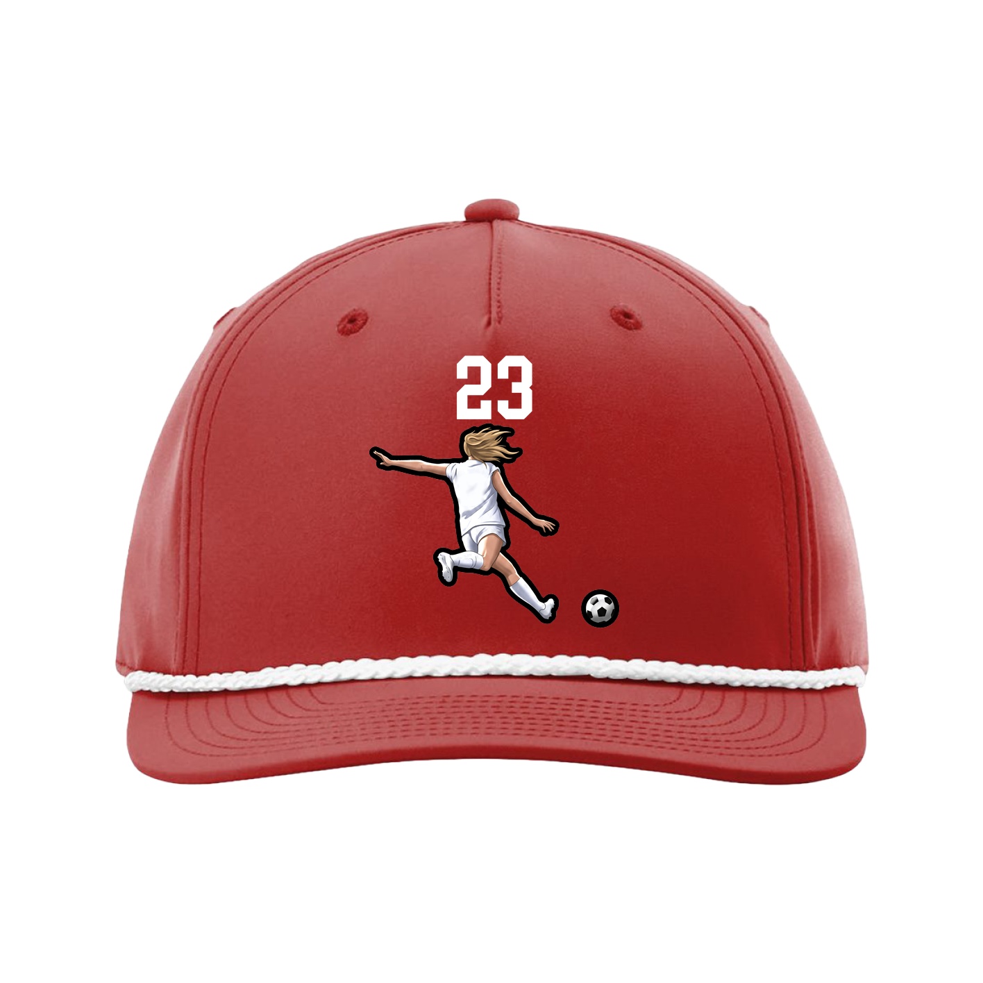 Five-Panel Classic Rope Cap — Number Top in Red