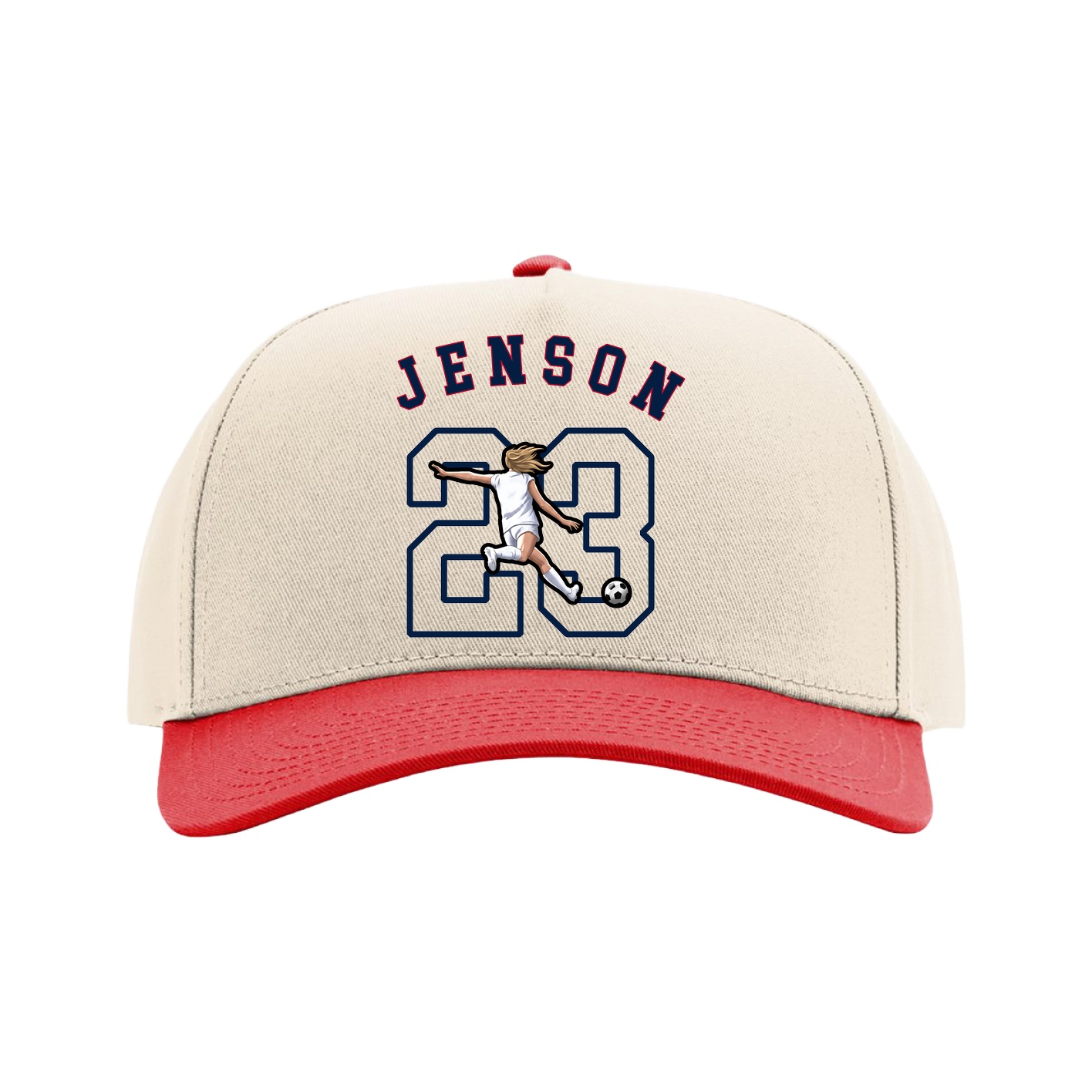 Full Fabric Five-Panel Champ Cap — Shirsey Arch in Cream/Red