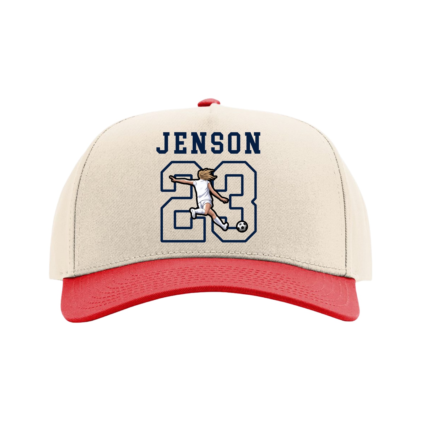 Full Fabric Five-Panel Champ Cap — Shirsey in Cream/Red