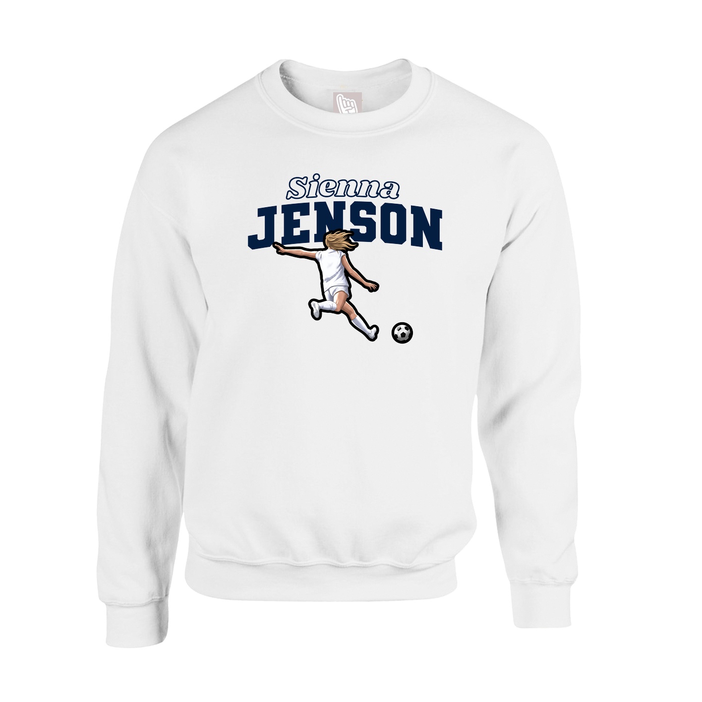 Fleece Crew — Name Arch in White