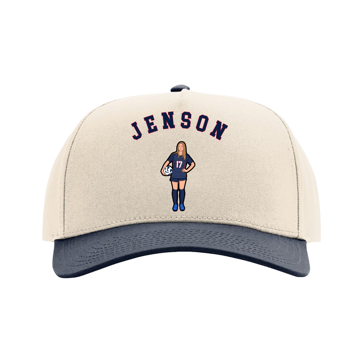 Full Fabric Five-Panel Champ Cap — Shirsey Arch in Cream/Navy