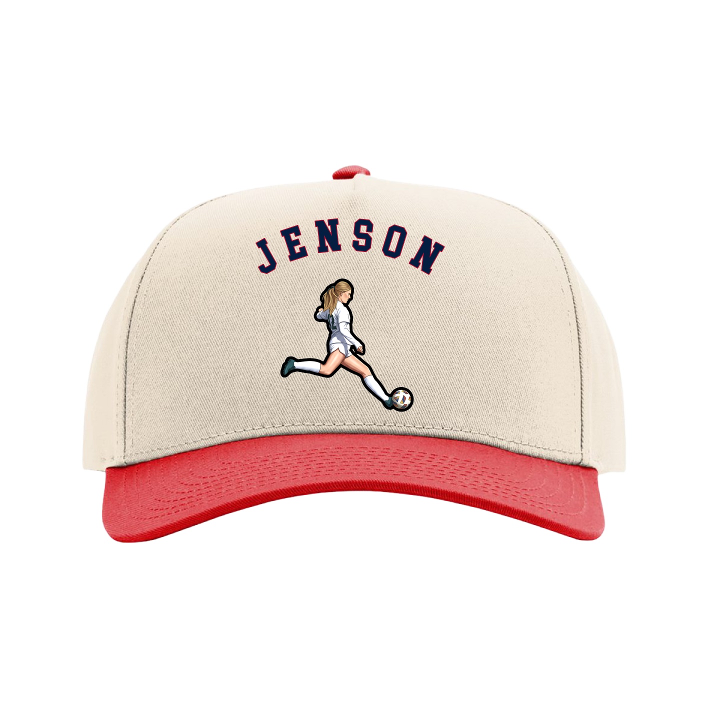 Full Fabric Five-Panel Champ Cap — Shirsey Arch in Cream/Red