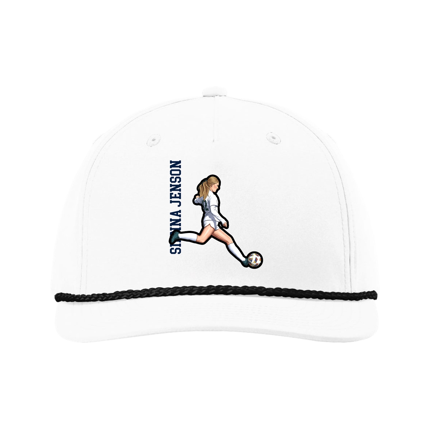 Five-Panel Classic Rope Cap — Name Vertical in White