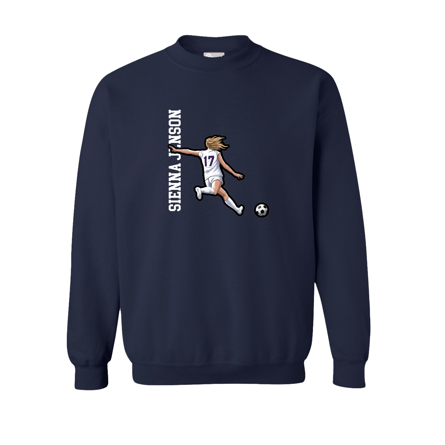 Fleece Crew — Name Vertical in Navy