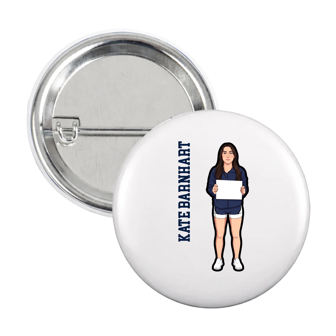 Game Day Button — Name Vertical in White