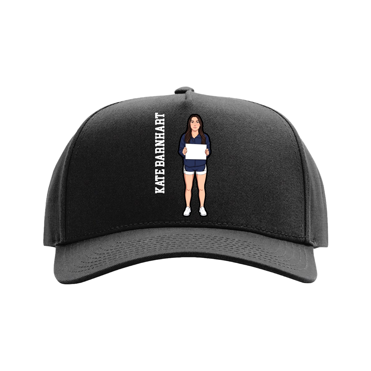 Full Fabric Five-Panel Champ Cap — Name Vertical in Black