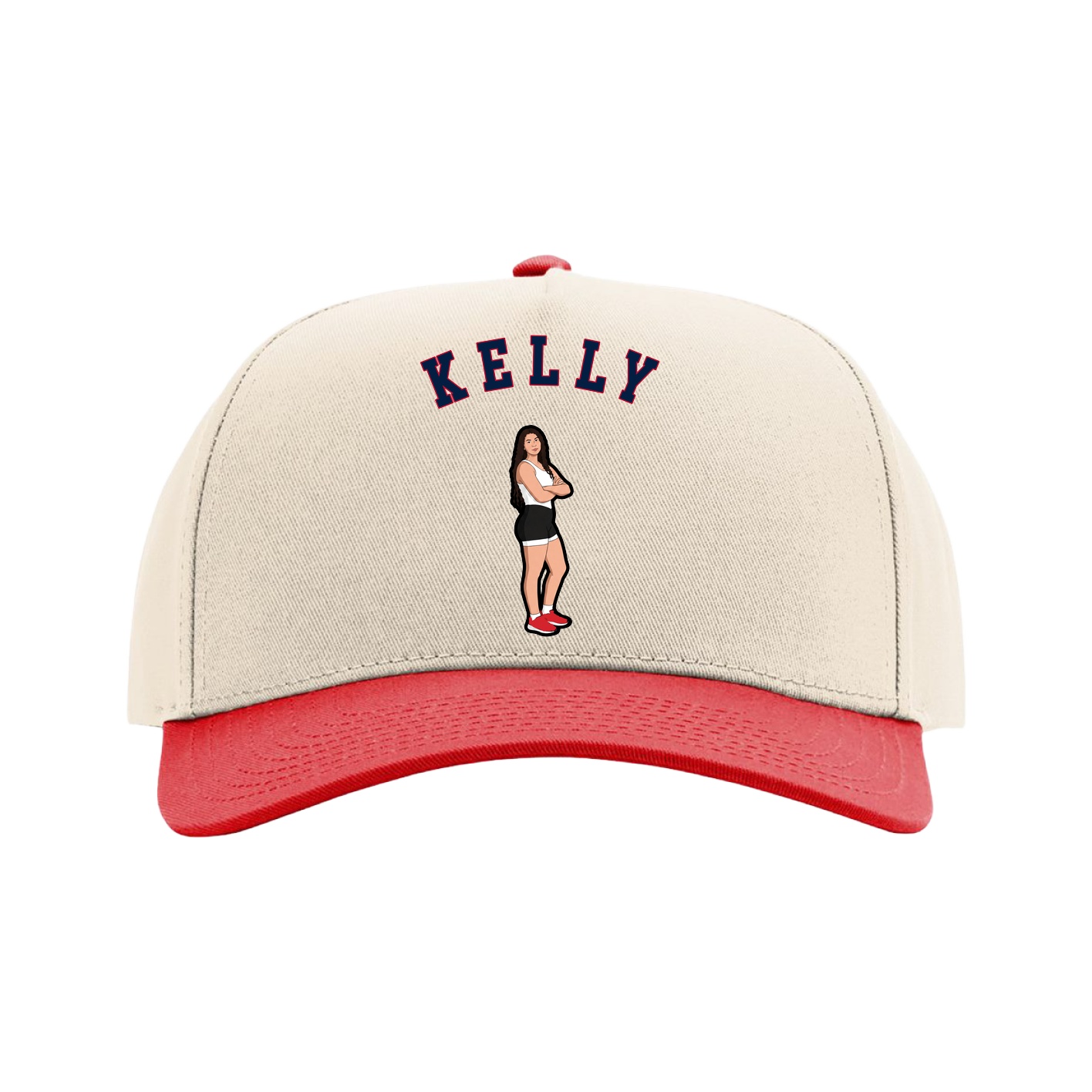 Full Fabric Five-Panel Champ Cap — Shirsey Arch in Cream/Red