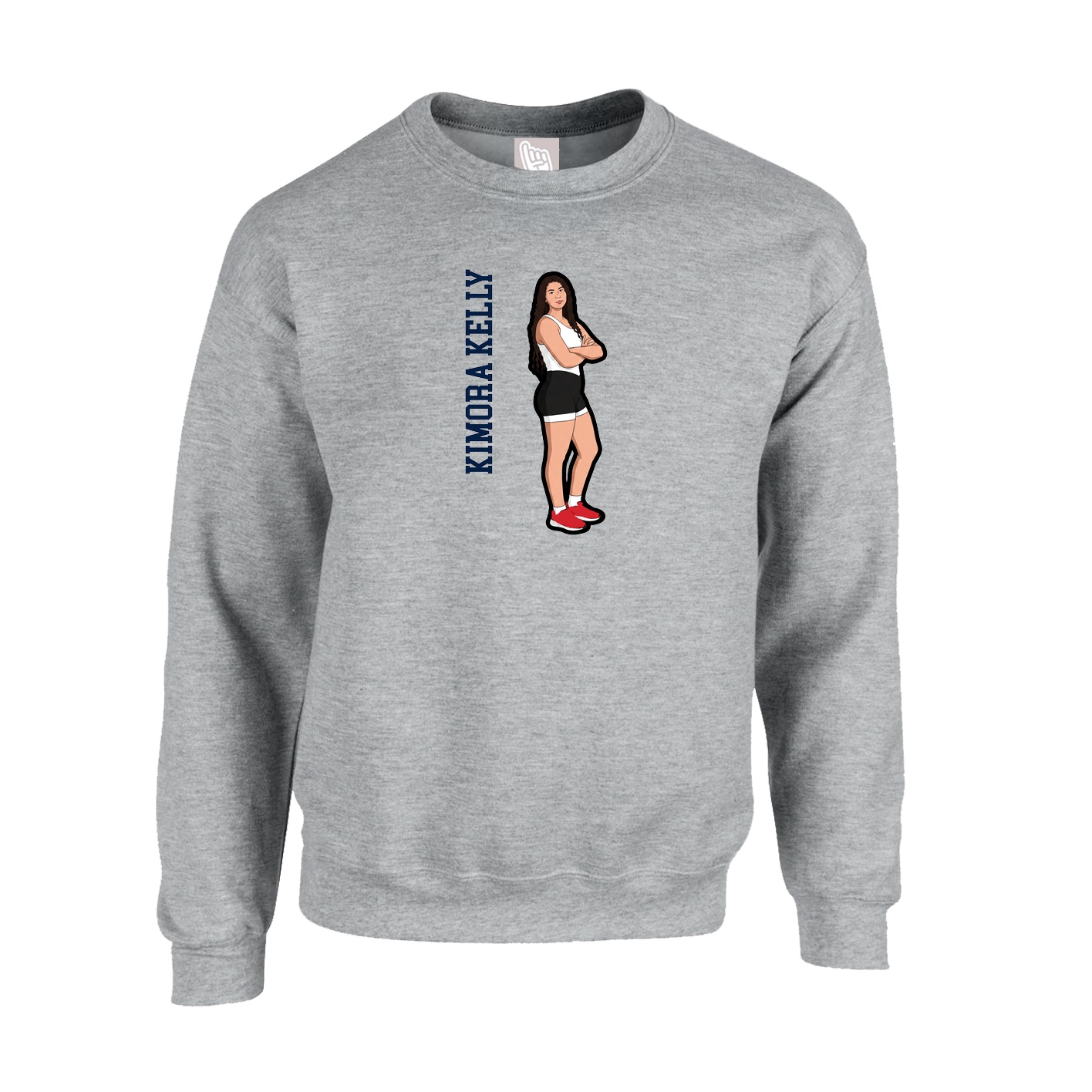 Fleece Crew — Name Vertical in Grey