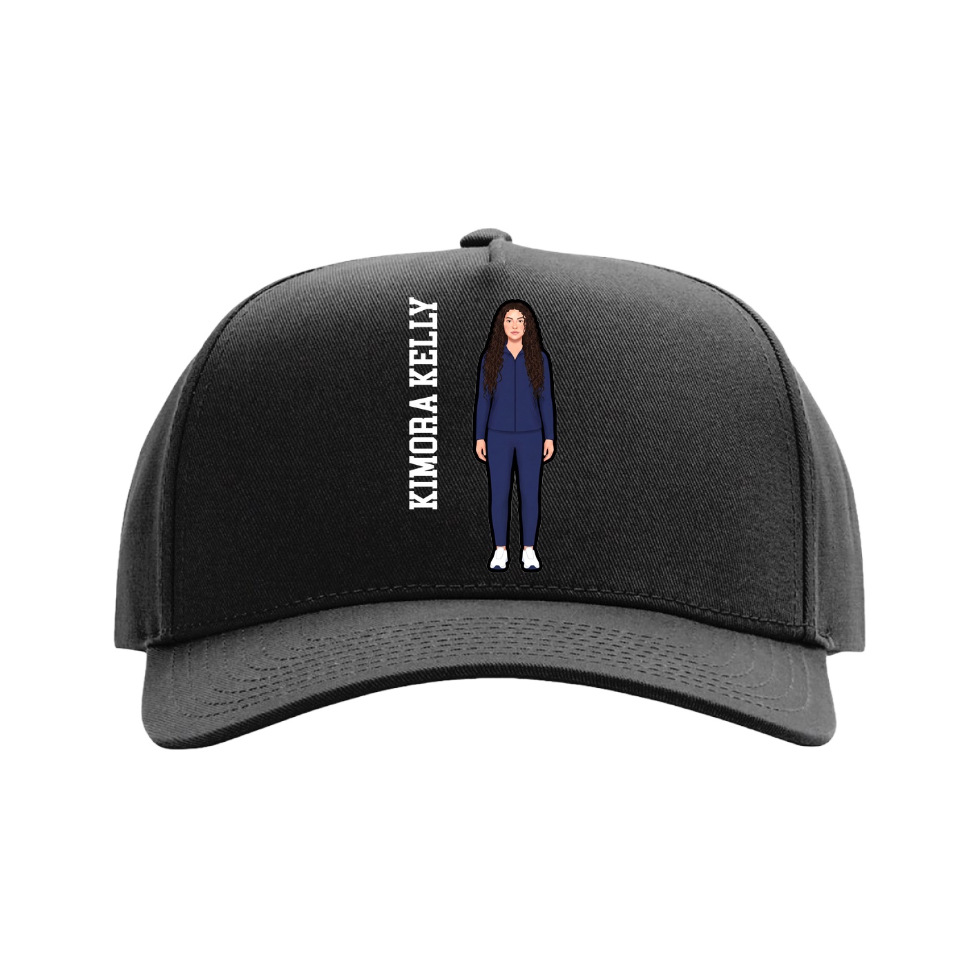Full Fabric Five-Panel Champ Cap — Name Vertical in Black