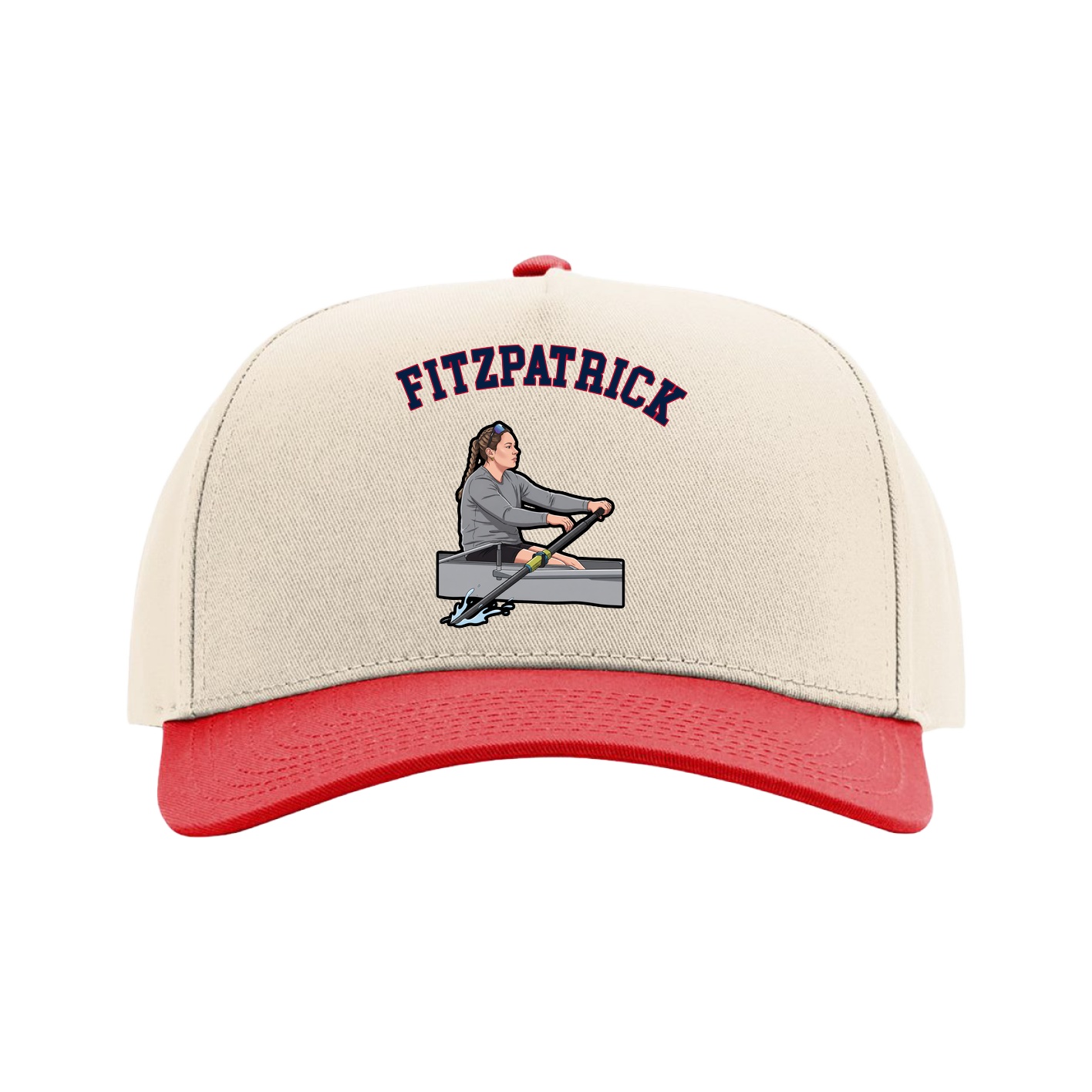 Full Fabric Five-Panel Champ Cap — Shirsey Arch in Cream/Red