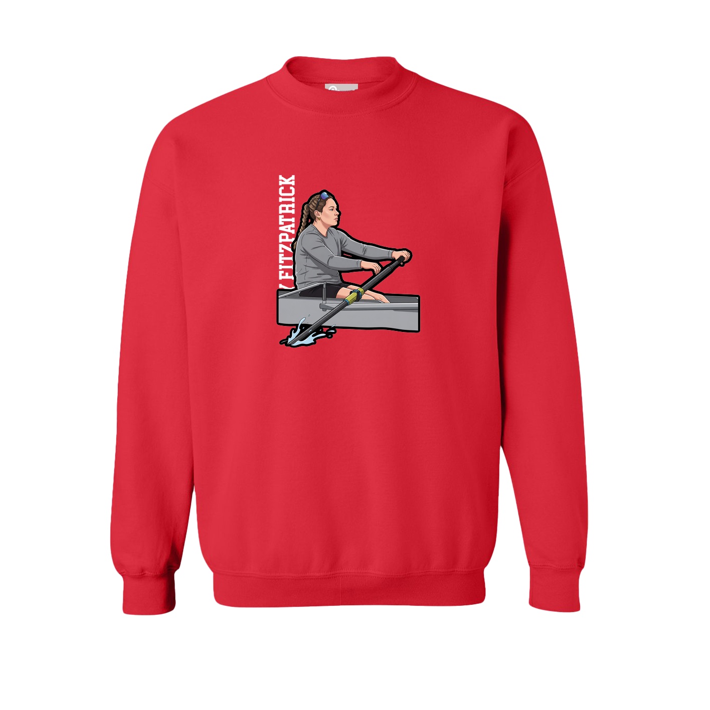 Fleece Crew — Name Vertical in Red