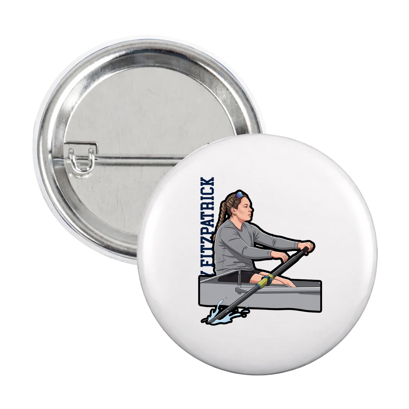 Game Day Button — Name Vertical in White