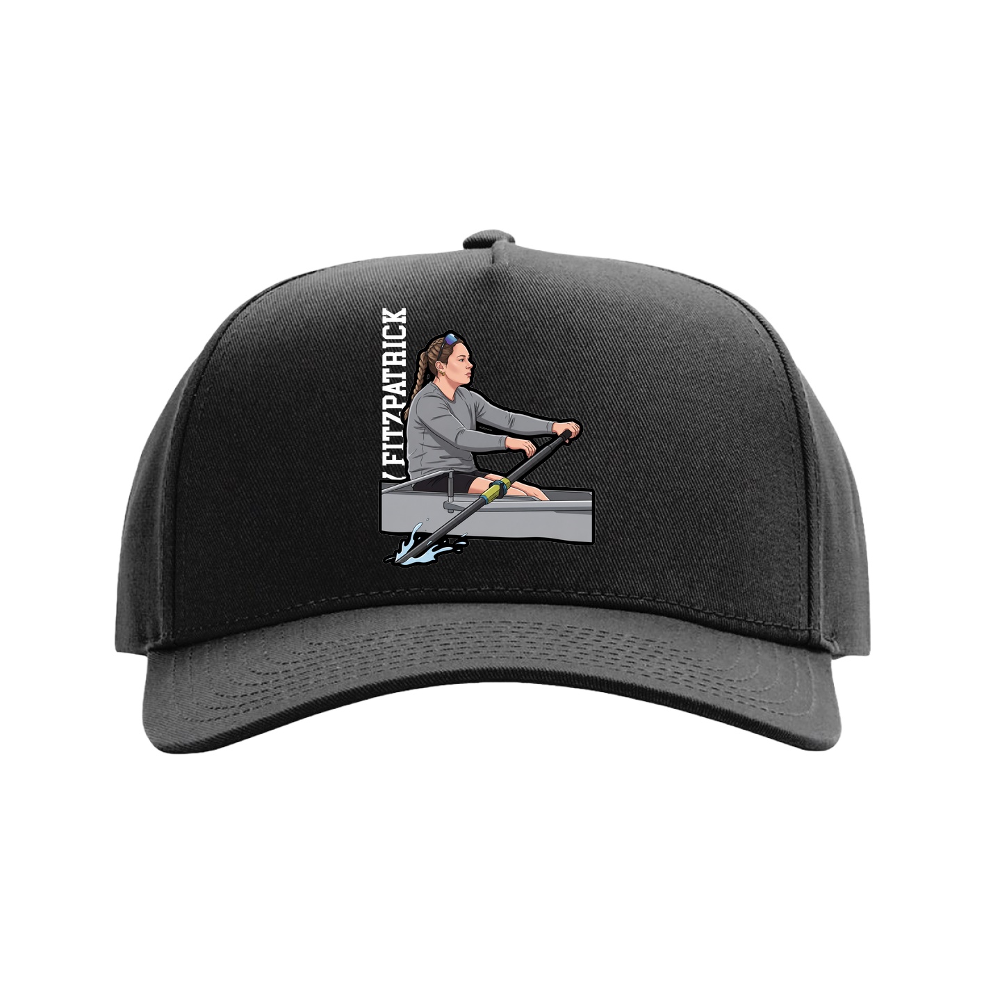 Full Fabric Five-Panel Champ Cap — Name Vertical in Black