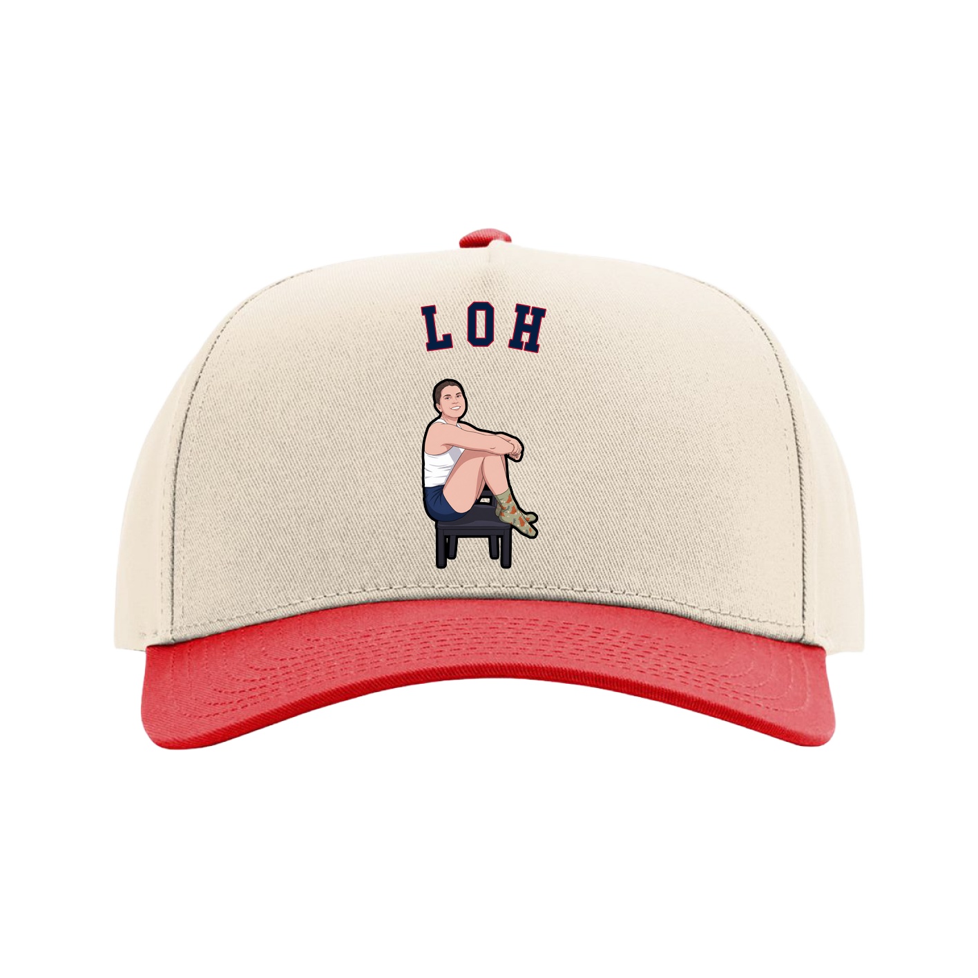Full Fabric Five-Panel Champ Cap — Shirsey Arch in Cream/Red