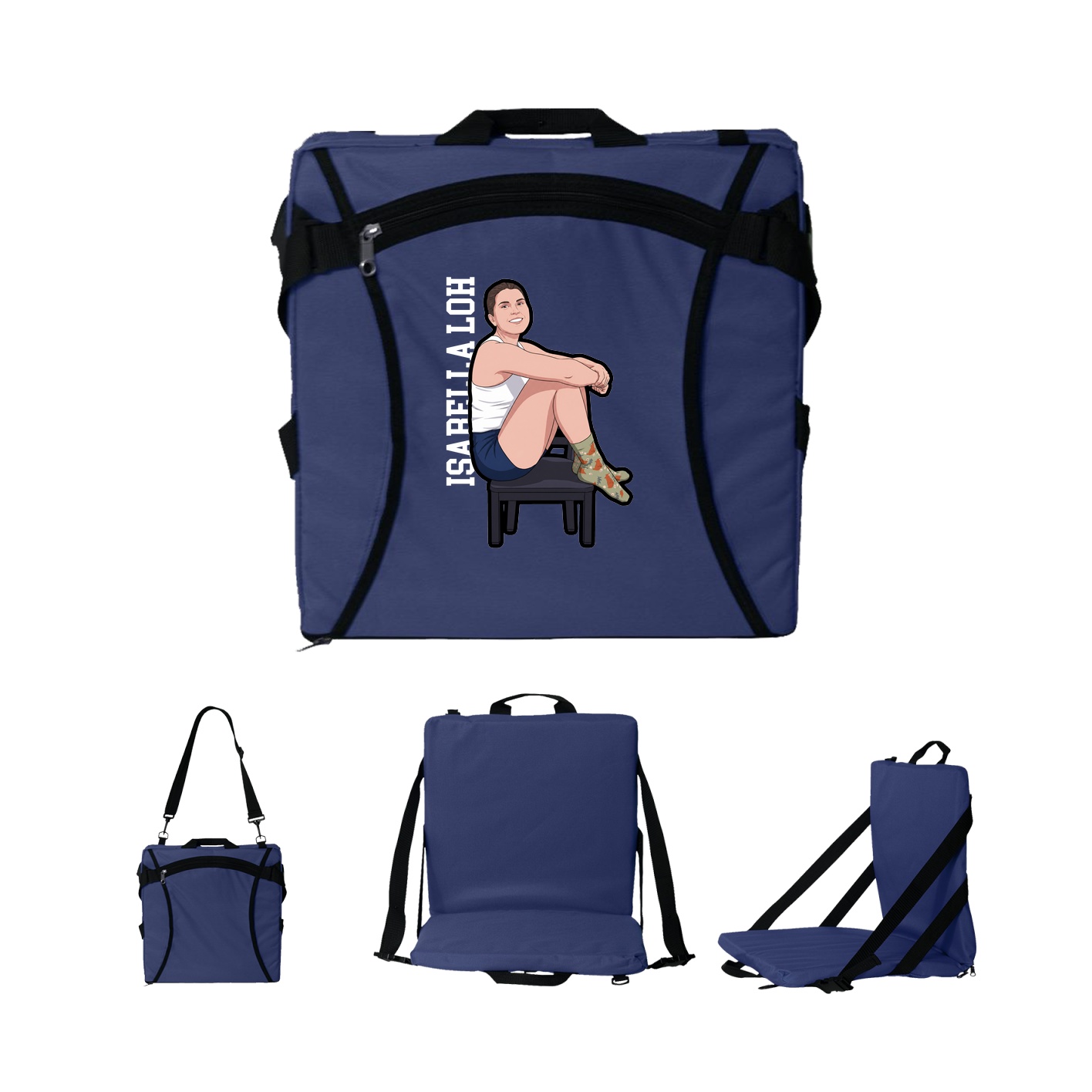 Folding Stadium Seat — Name Vertical in Navy