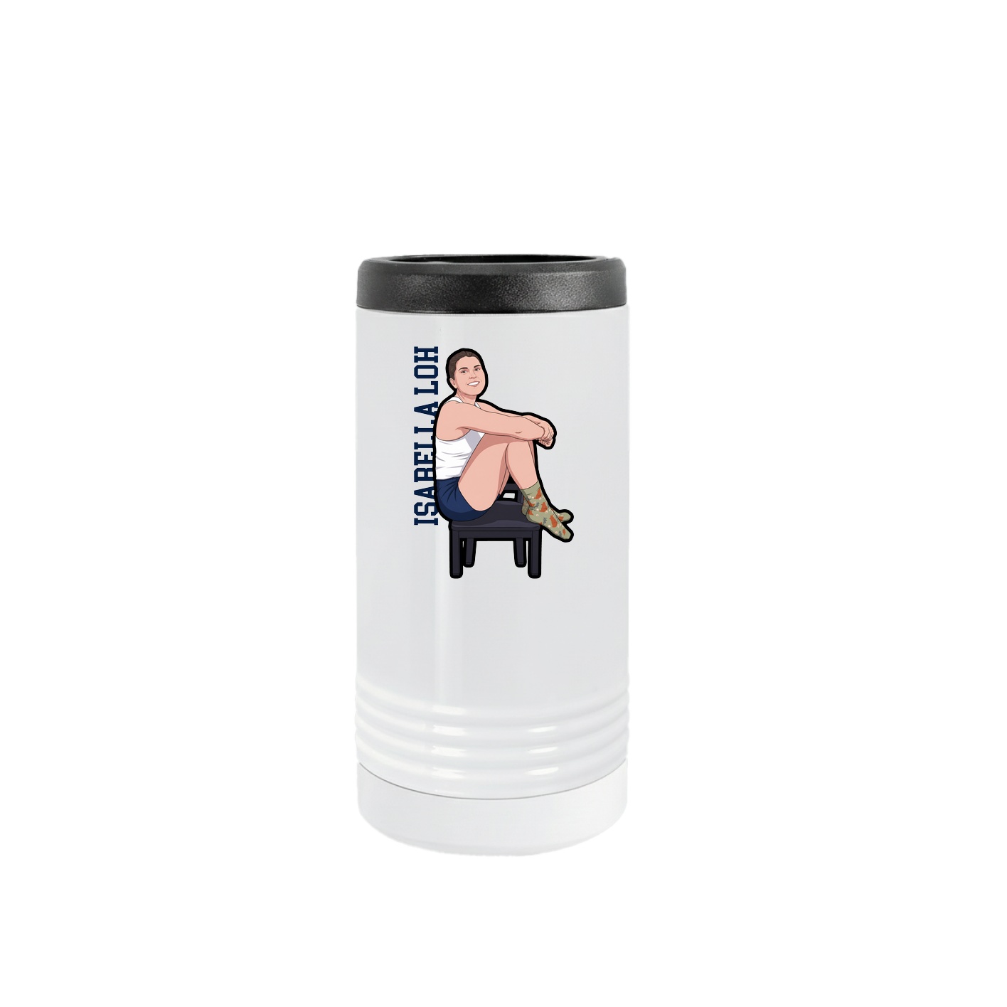Slim Beverage Holder — Name Vertical in White