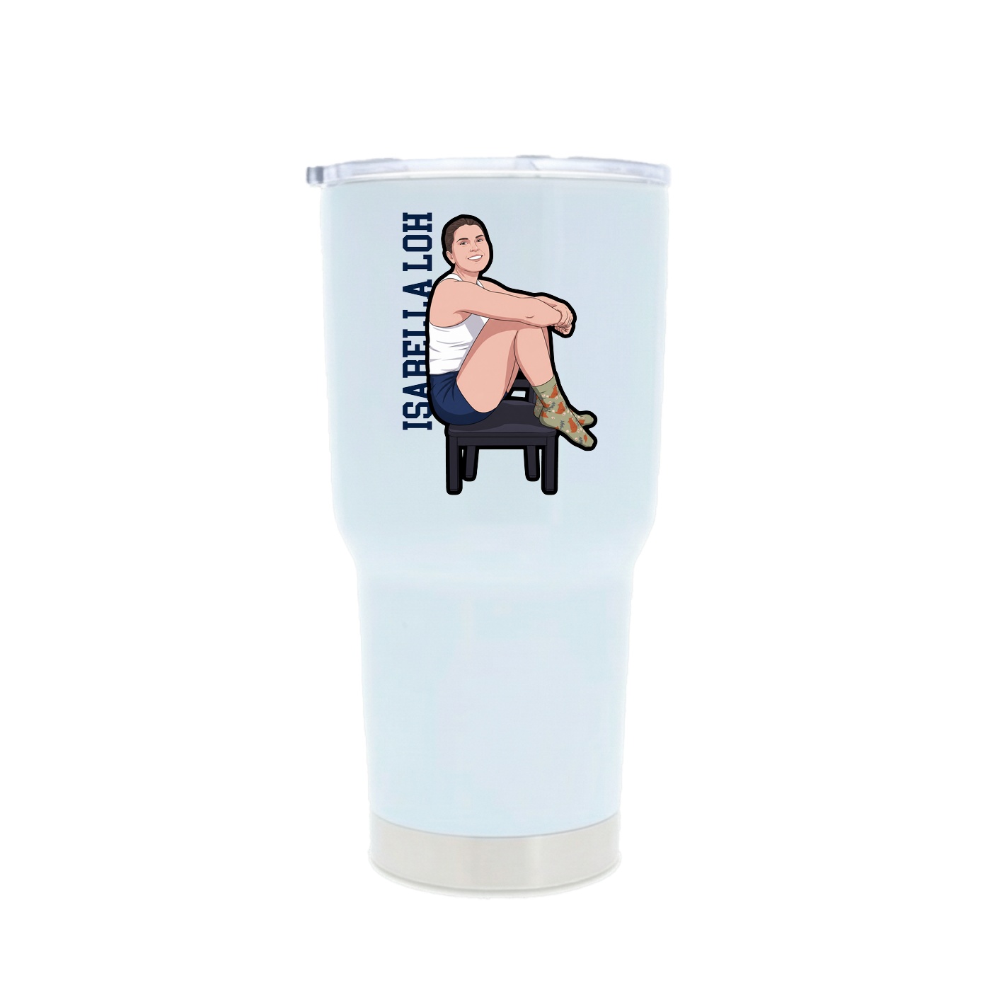 30oz Stainless Steel Tumbler — Name Vertical in White