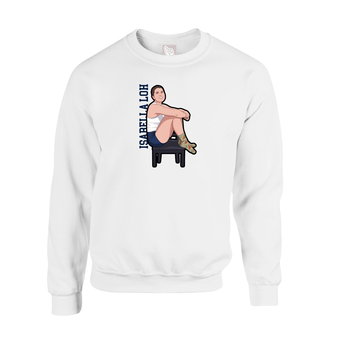 Fleece Crew — Name Vertical in White