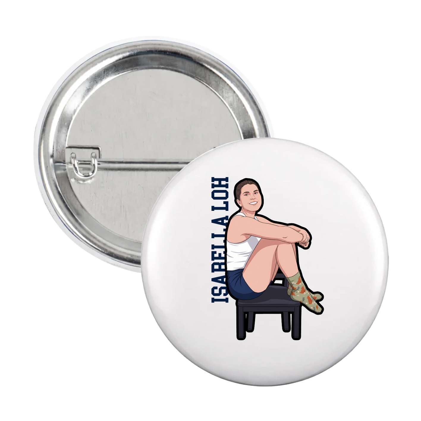 Game Day Button — Name Vertical in White