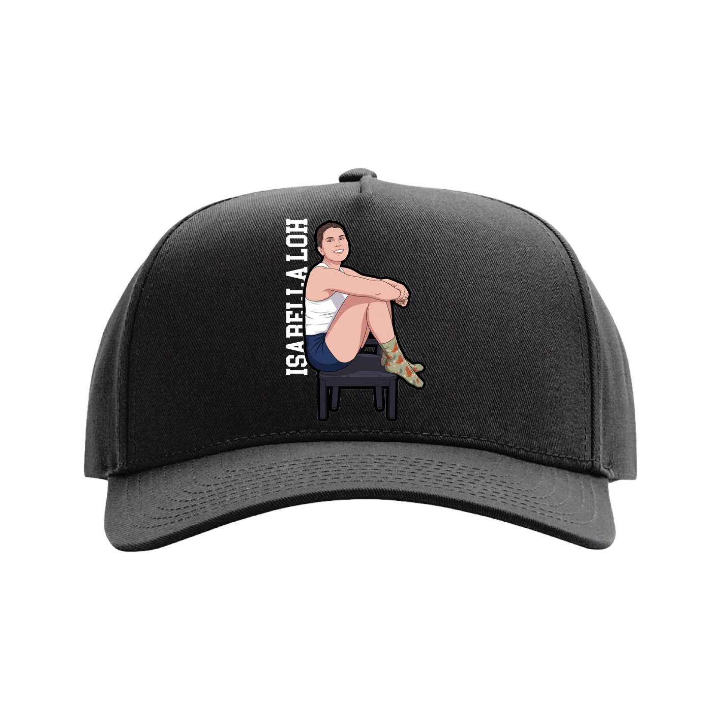 Full Fabric Five-Panel Champ Cap — Name Vertical in Black