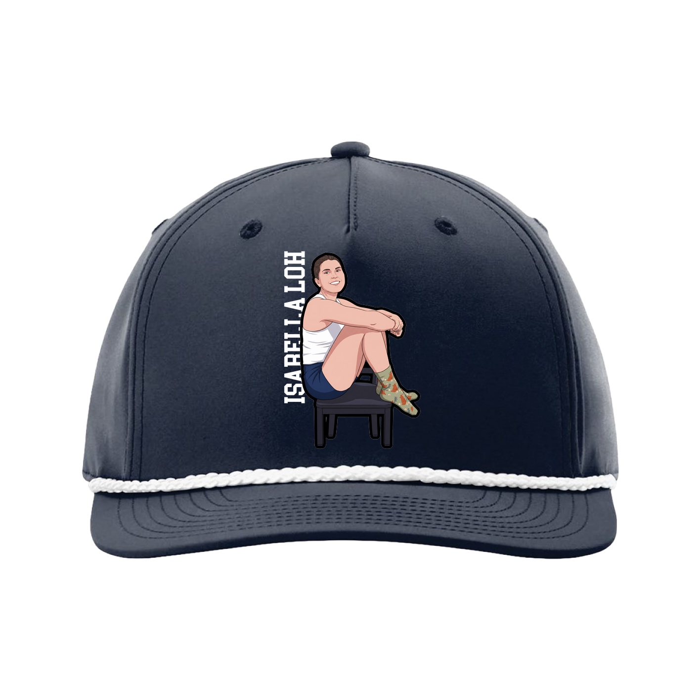 Five-Panel Classic Rope Cap — Name Vertical in Navy