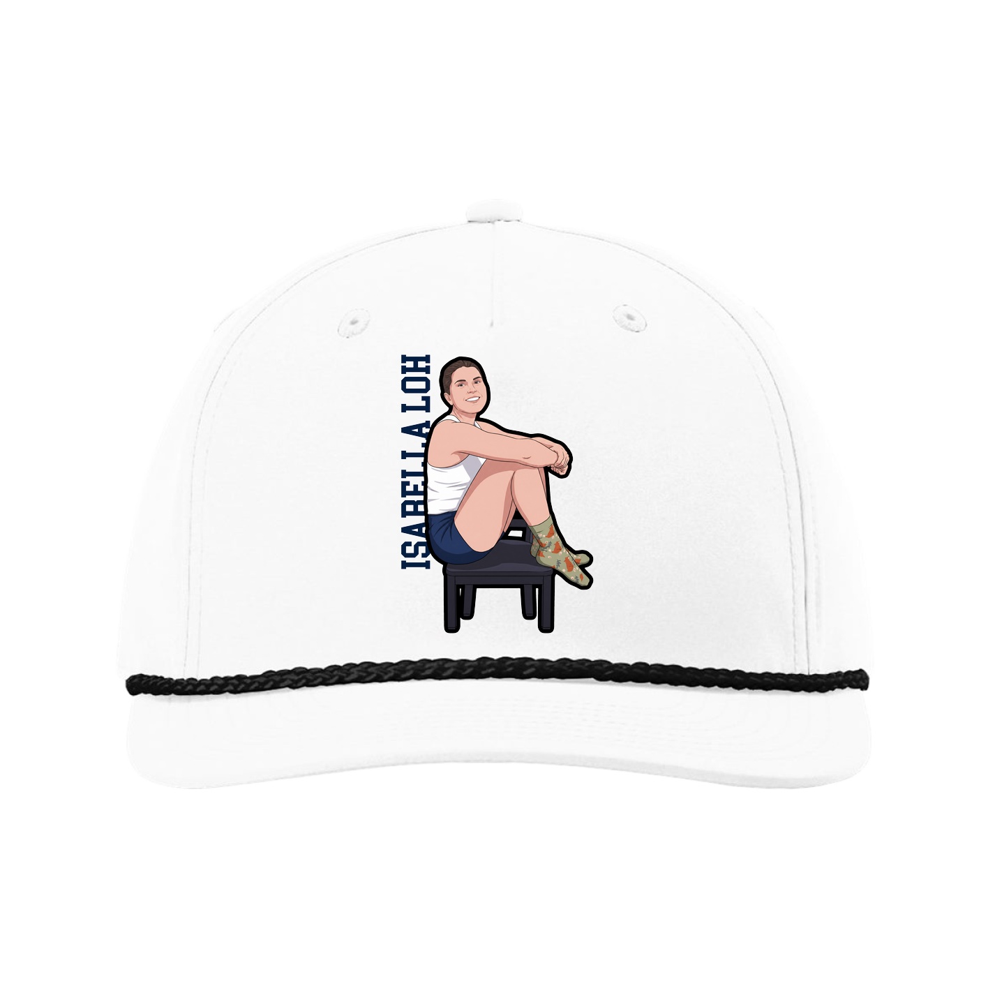 Five-Panel Classic Rope Cap — Name Vertical in White