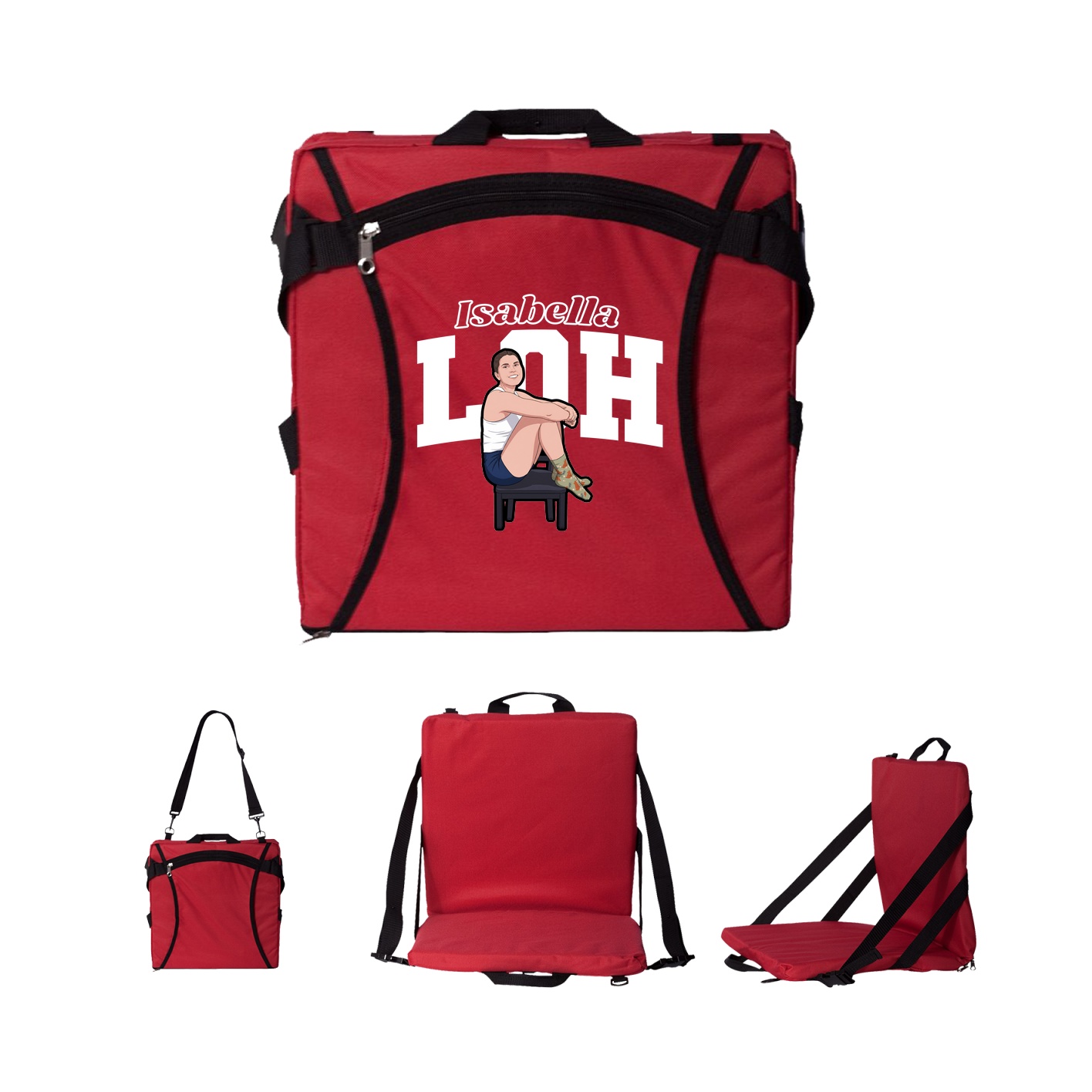 Folding Stadium Seat — Name Arch in Red