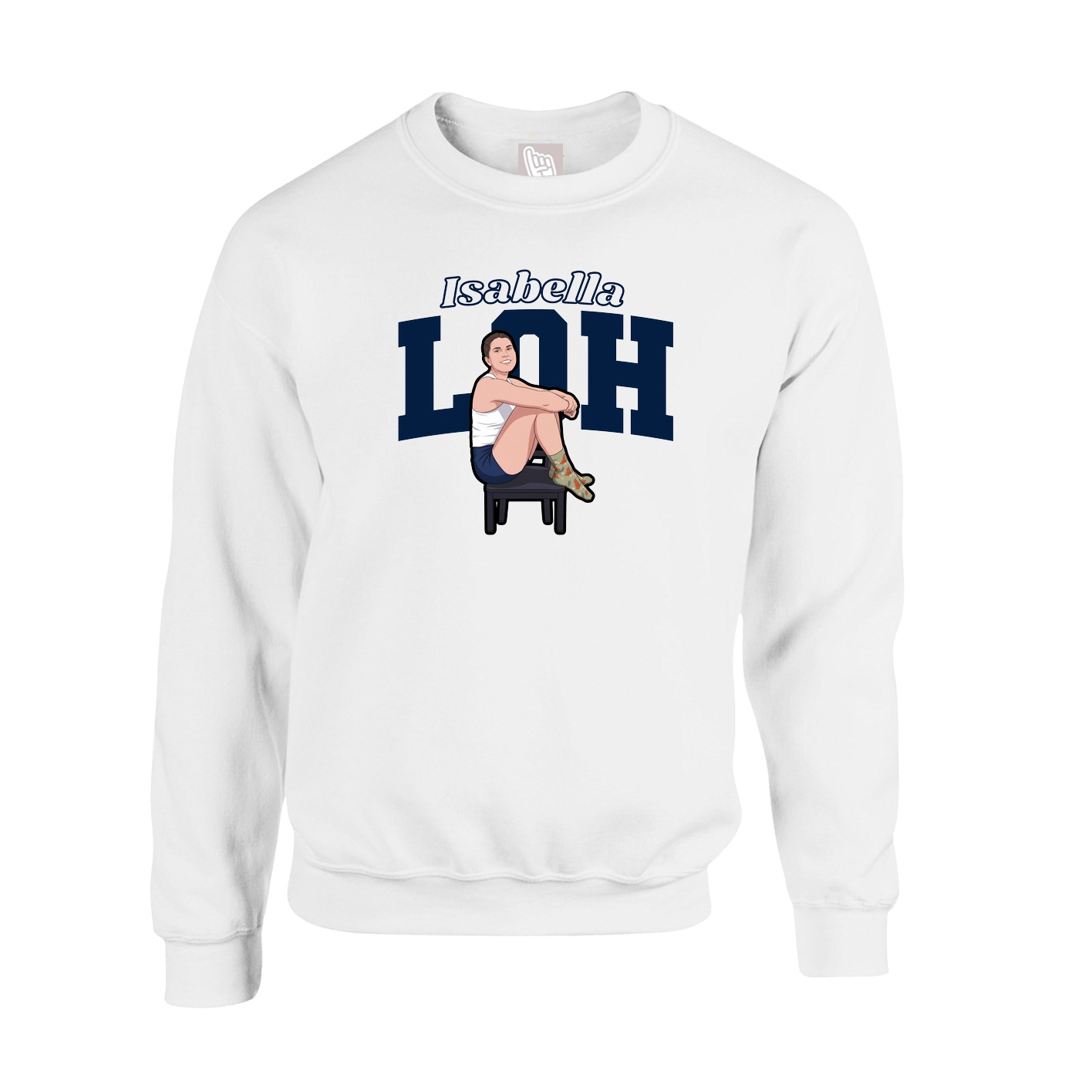 Fleece Crew — Name Arch in White