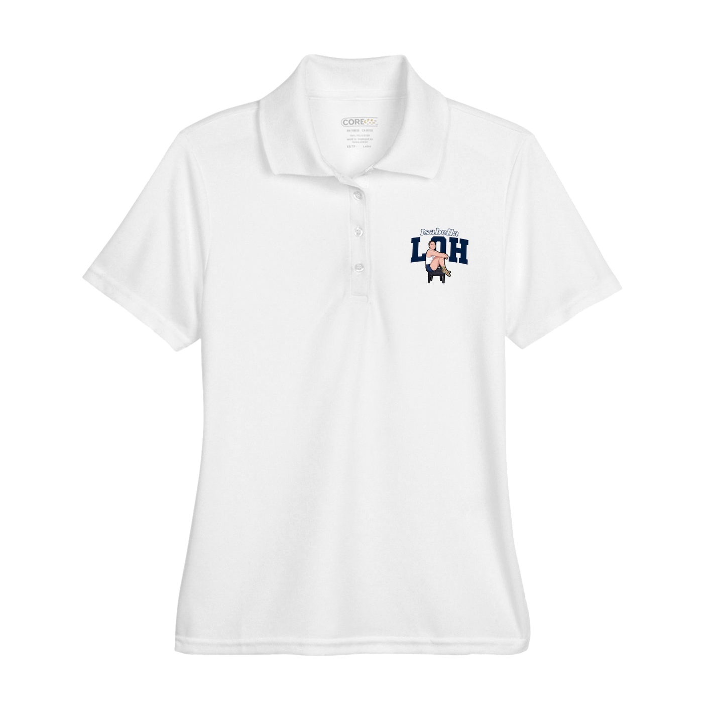 Womens Performance Polo — Name Arch in White