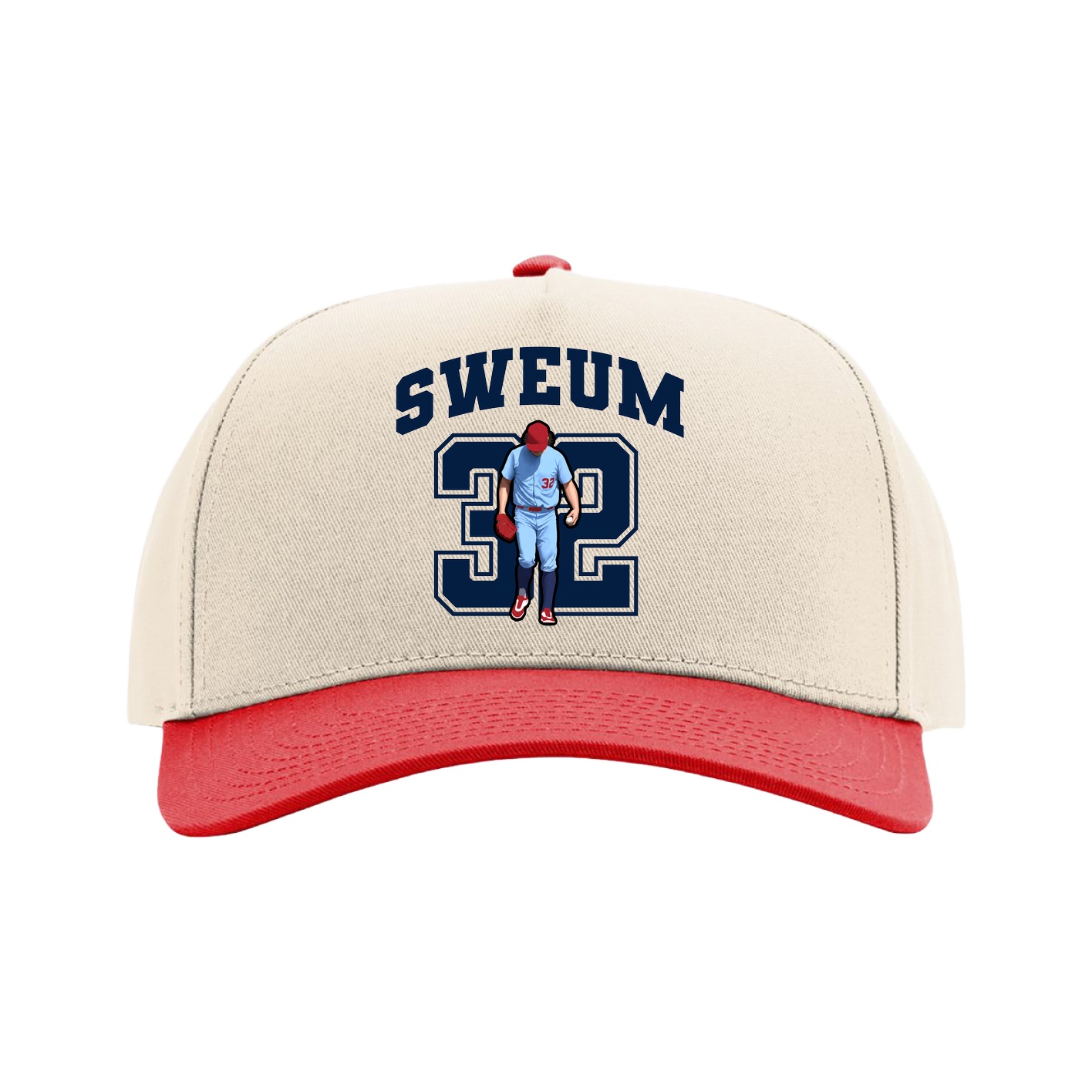 Full Fabric Five-Panel Champ Cap — Number in Cream/Red