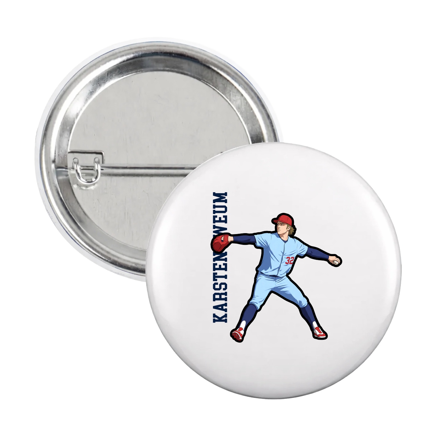 Game Day Button — Name Vertical in White